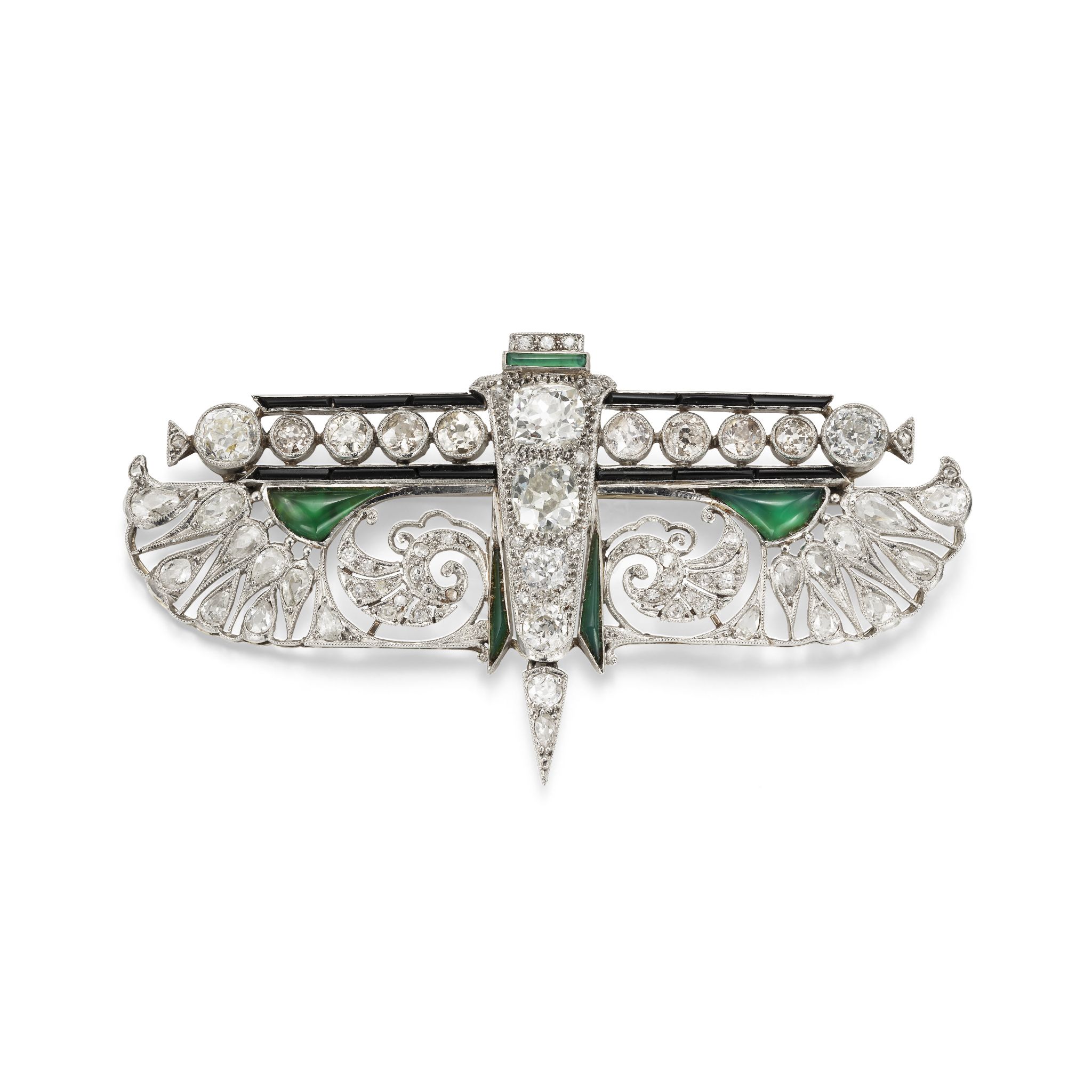 An Art Deco Egyptian Revival diamond and gem-set brooch, circa 1925