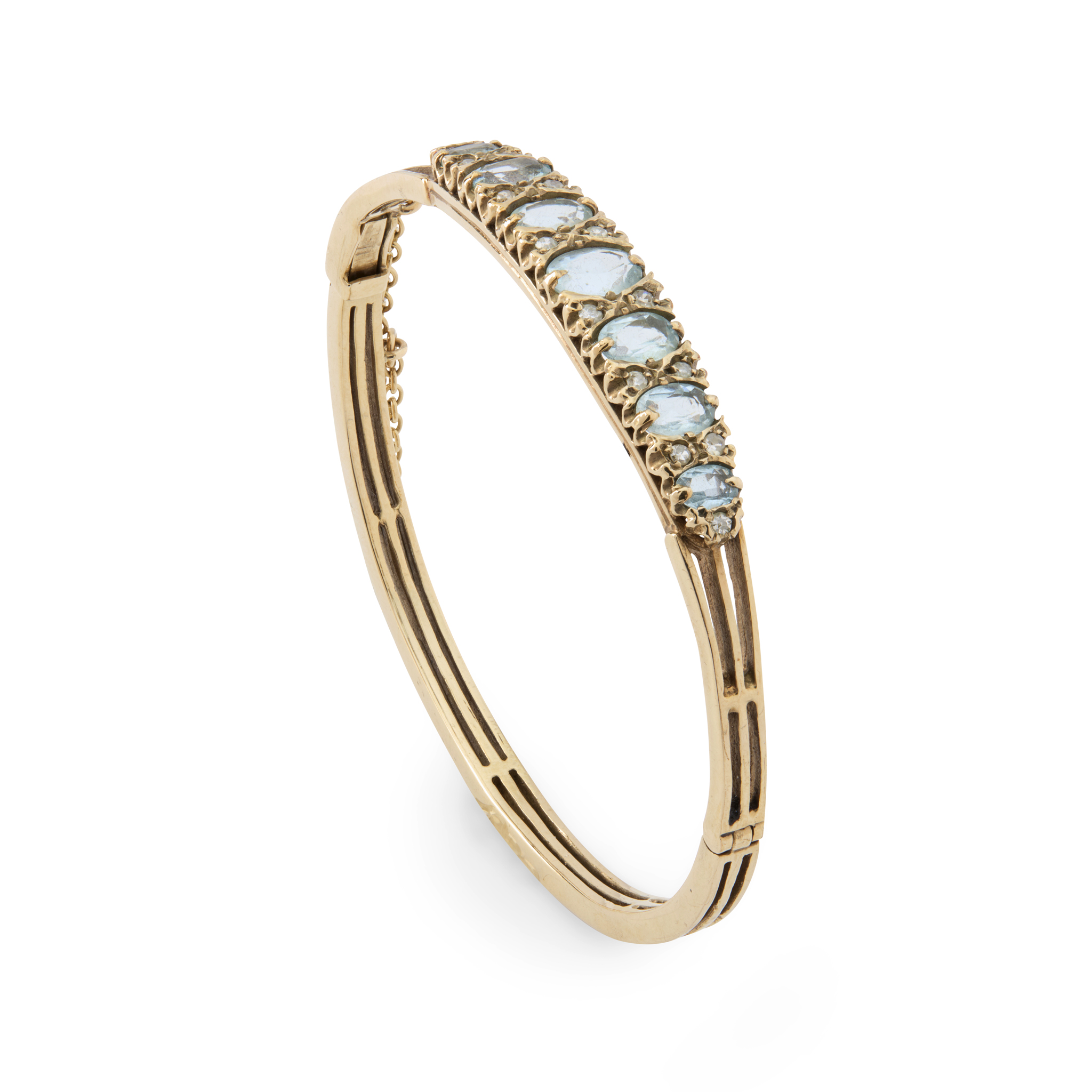 An aquamarine and diamond bangle
