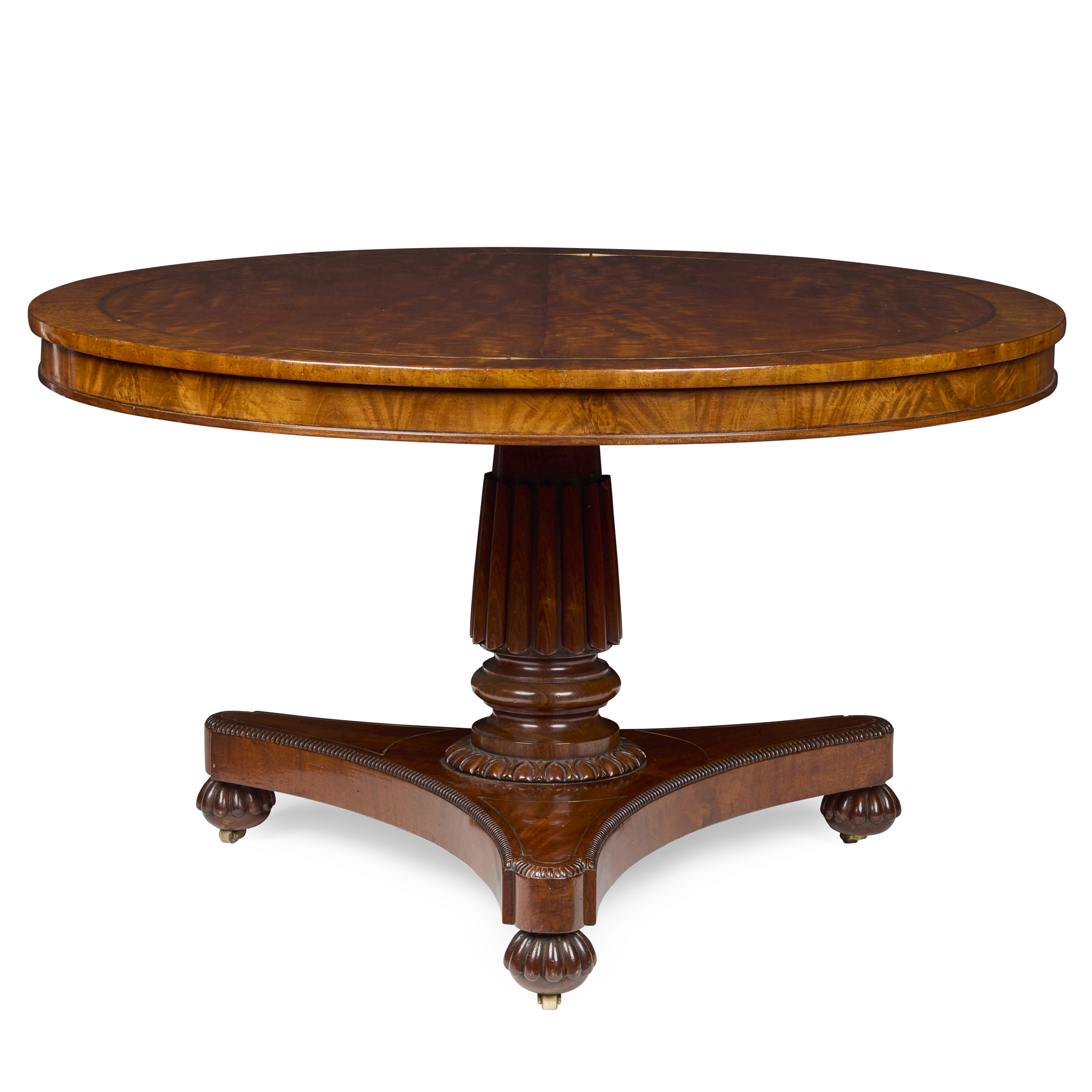LATE REGENCY BRASS INLAID MAHOGANY BREAKFAST TABLE, BY GILLOWS