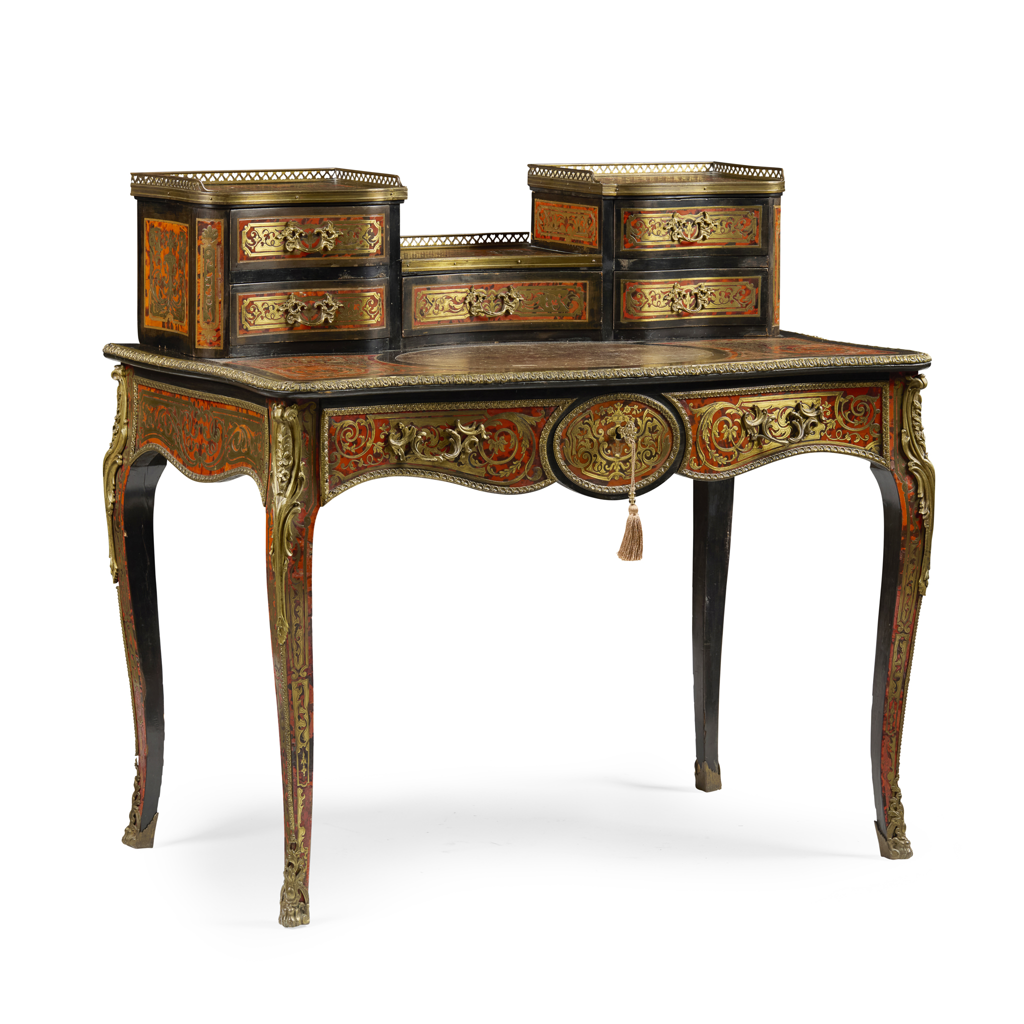 NAPOLEON III EBONISED AND RED BOULLE MARQUETRY BONHEUR DU JOUR