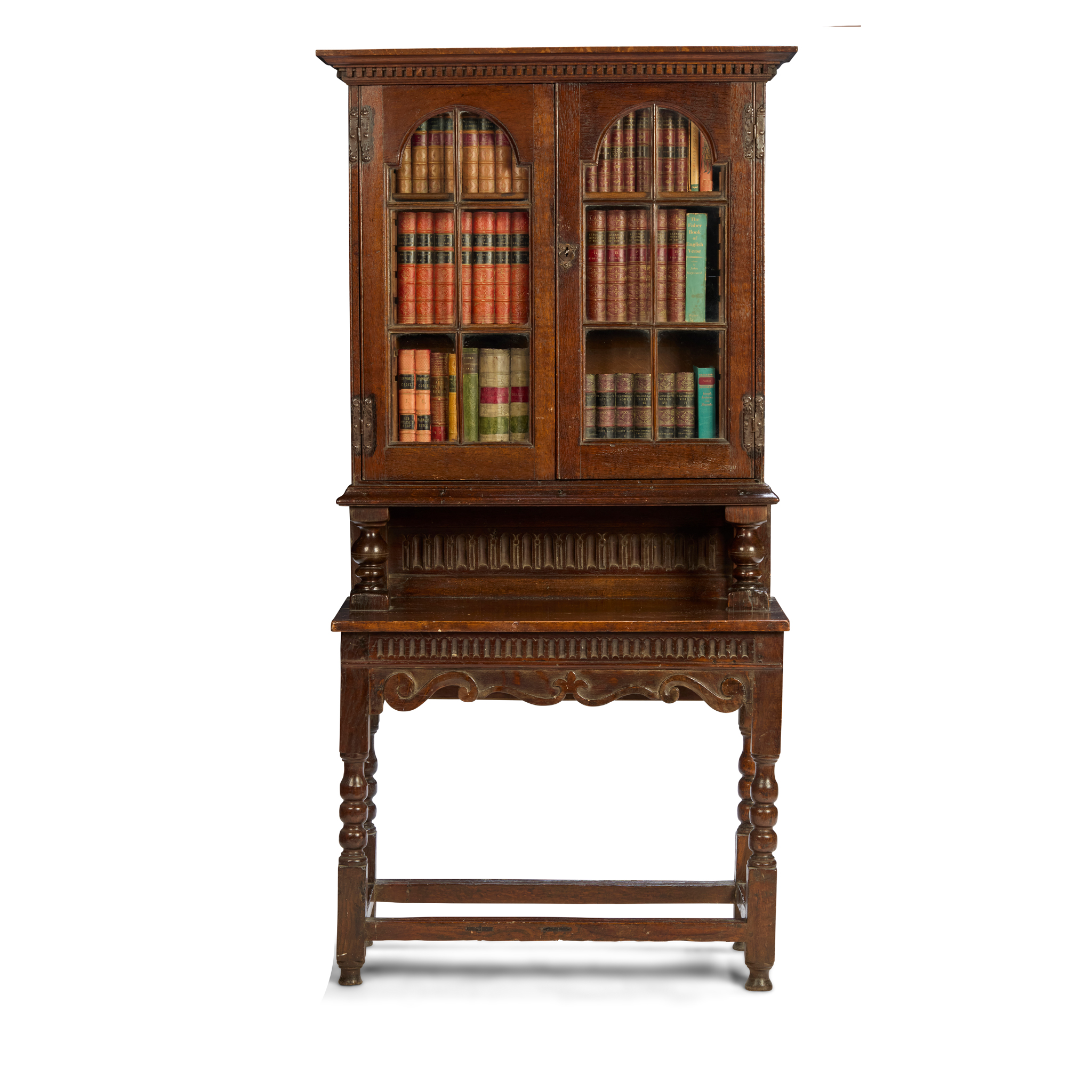 WILLIAM AND MARY STYLE OAK BOOKCASE ON STAND