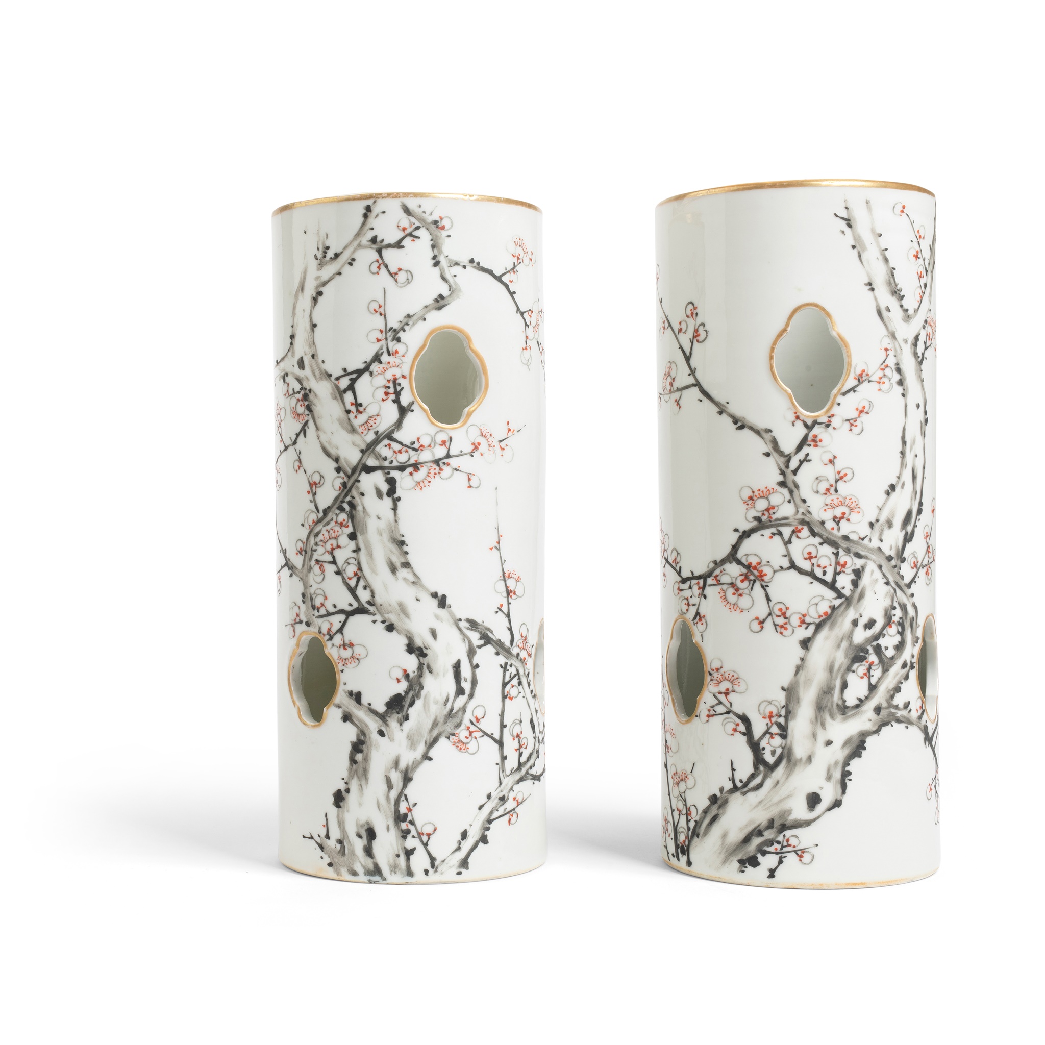 PAIR OF QIANJIANG ENAMELLED HAT STANDS