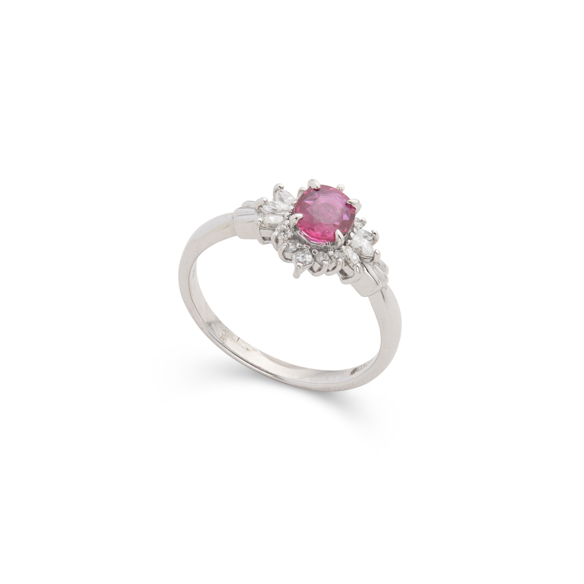 A platinum ruby and diamond cluster ring