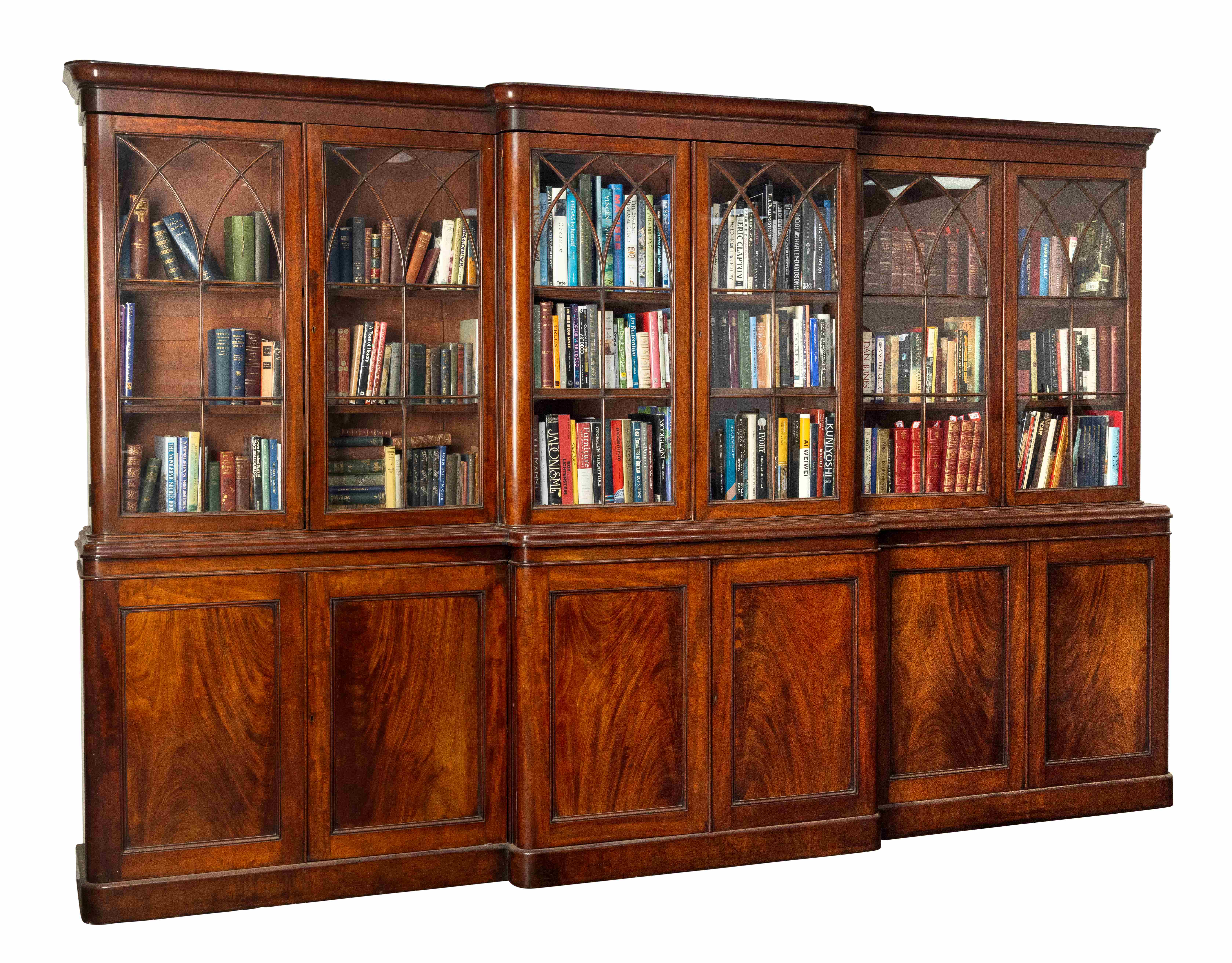 A LARGE VICTORIAN MAHOGANY BREAKFRONT BOOKCASE