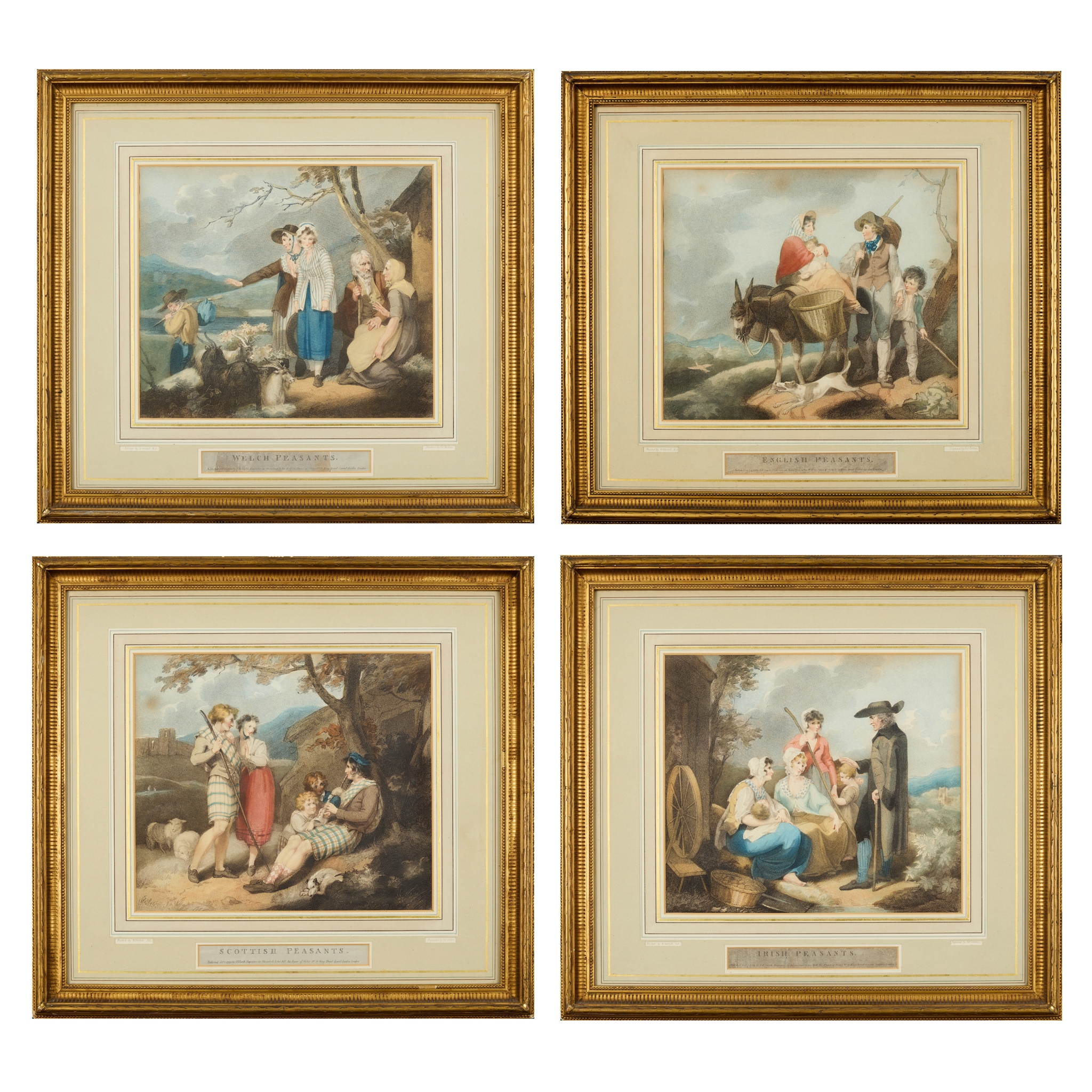SET OF FOUR HAND COLOURED MEZZOTINTS OF PEASANTS AFTER RICHARD WESTALL (1765–1836)