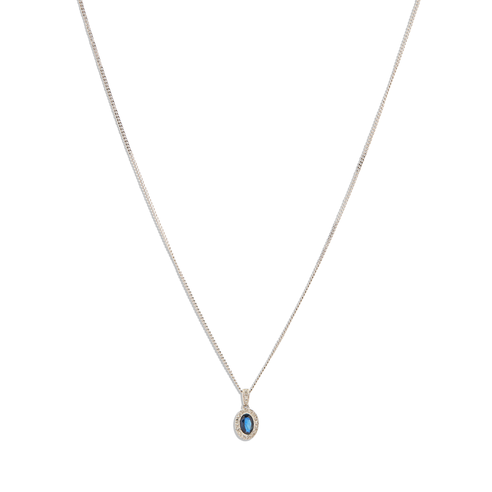 A 9ct gold sapphire and diamond pendant and matching earrings