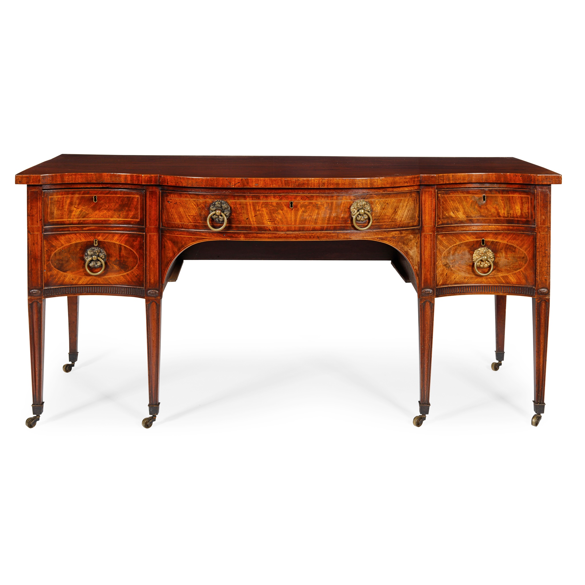 LATE GEORGE III MAHOGANY SERPENTINE SIDEBOARD