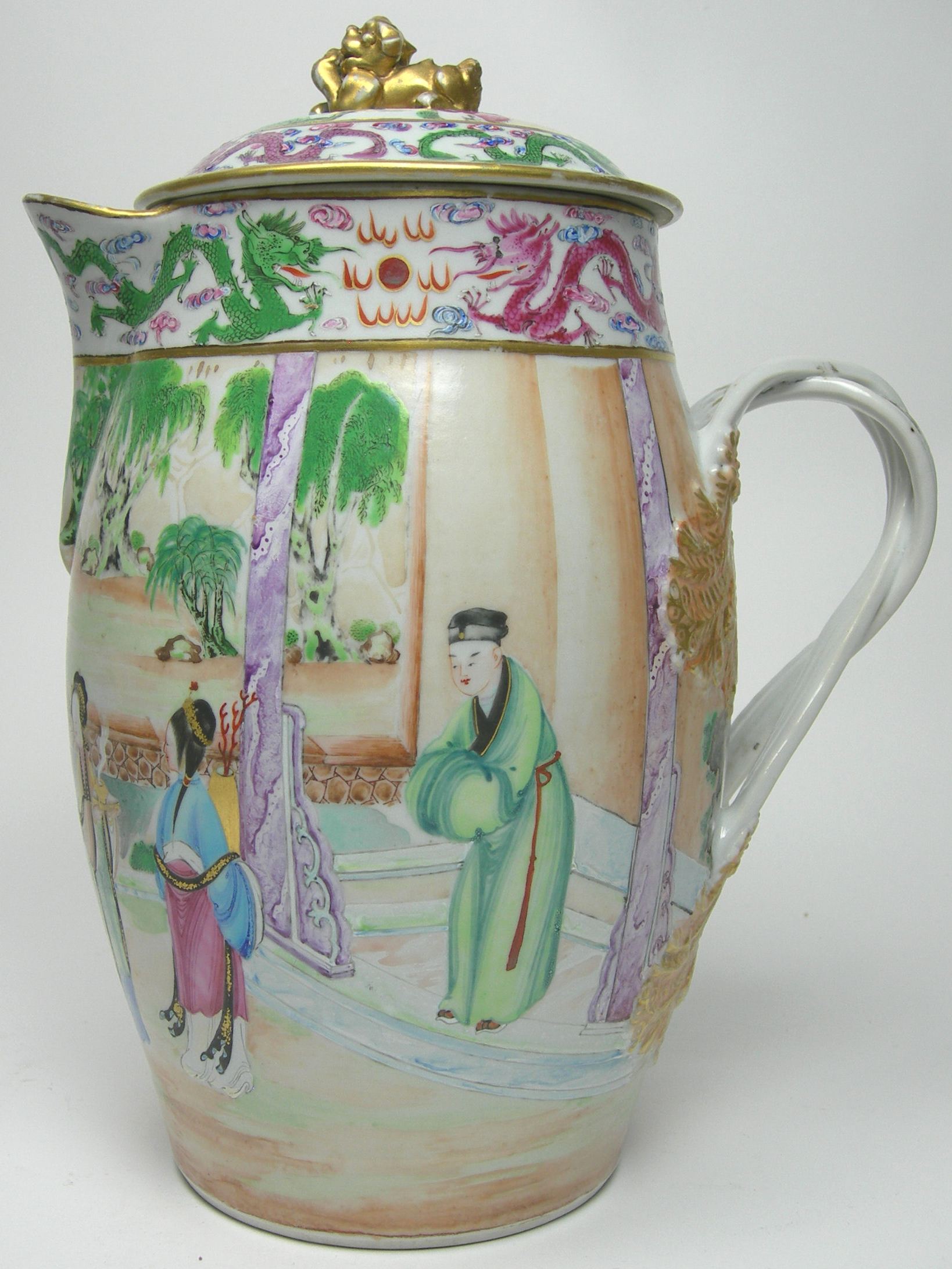 A 19th century Chinese export famille rose cider jug and cover