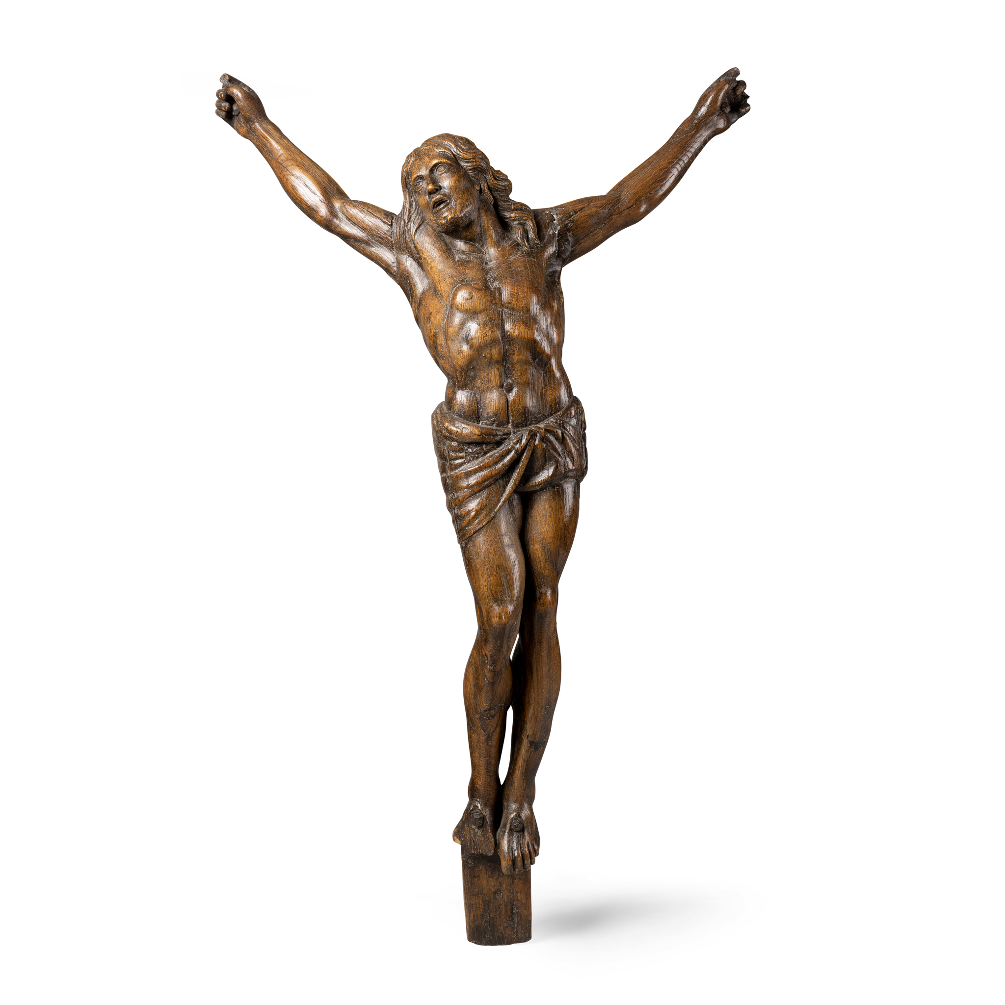A CARVED OAK CRUCIFIX