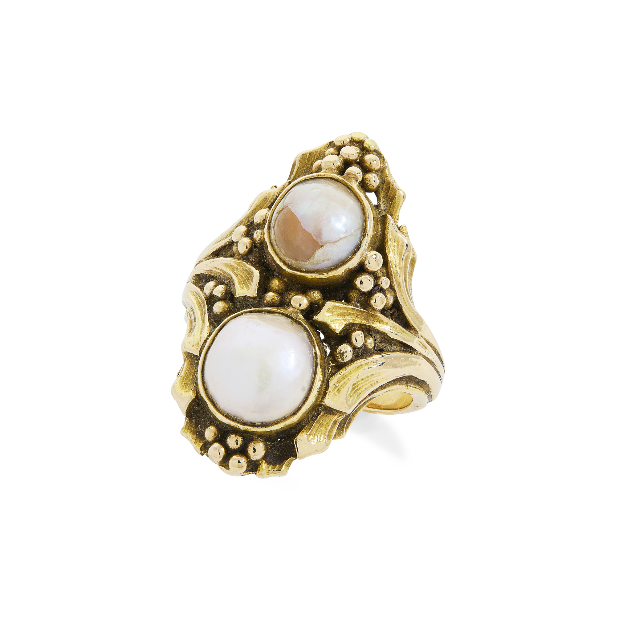 A Scottish fresh water pearl two-stone dress ring