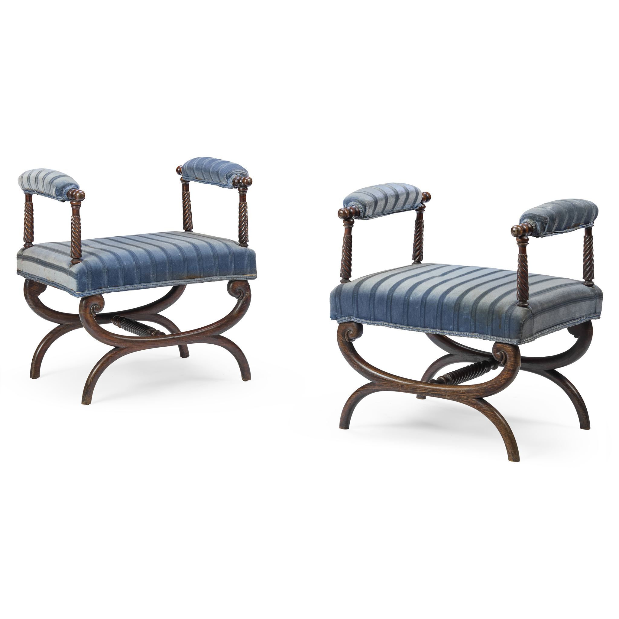PAIR OF SIMULATED ROSEWOOD CURULE WINDOW SEATS