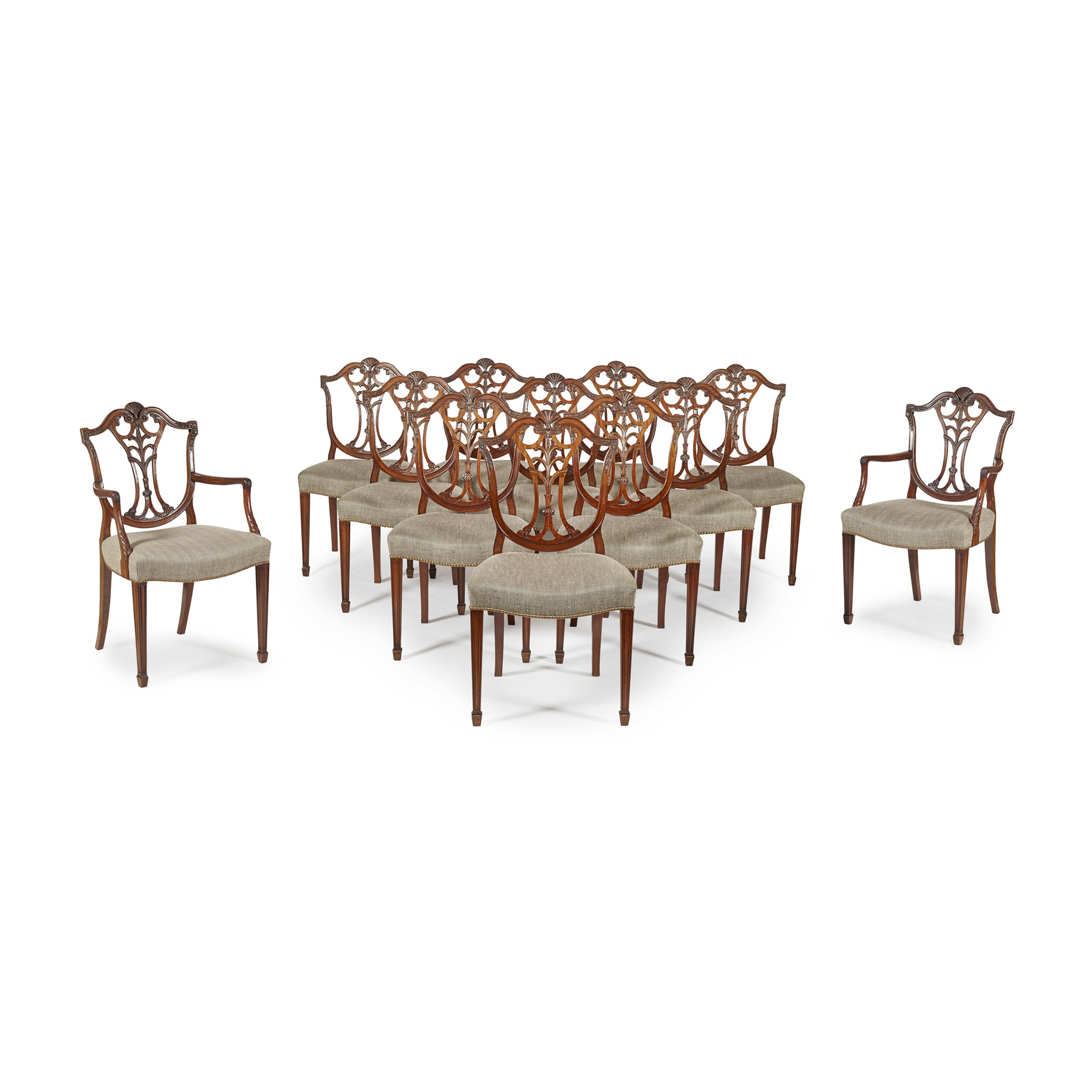 SET OF TWELVE GEORGE III STYLE MAHOGANY DINING CHAIRS, BY MORISON & CO., EDINBURGH