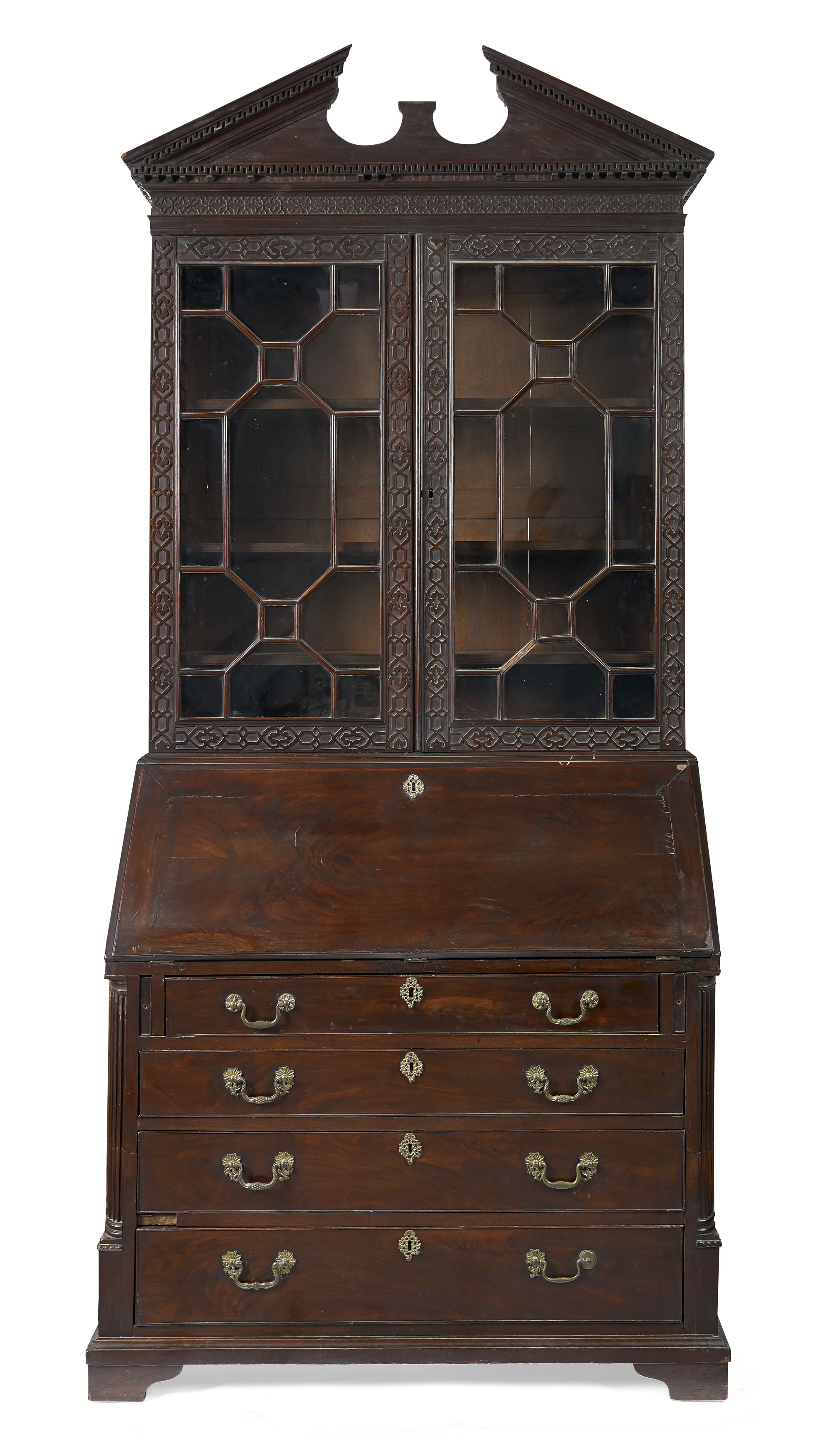 GEORGE III MAHOGANY 'CHINESE CHIPPENDALE' BUREAU BOOKCASE