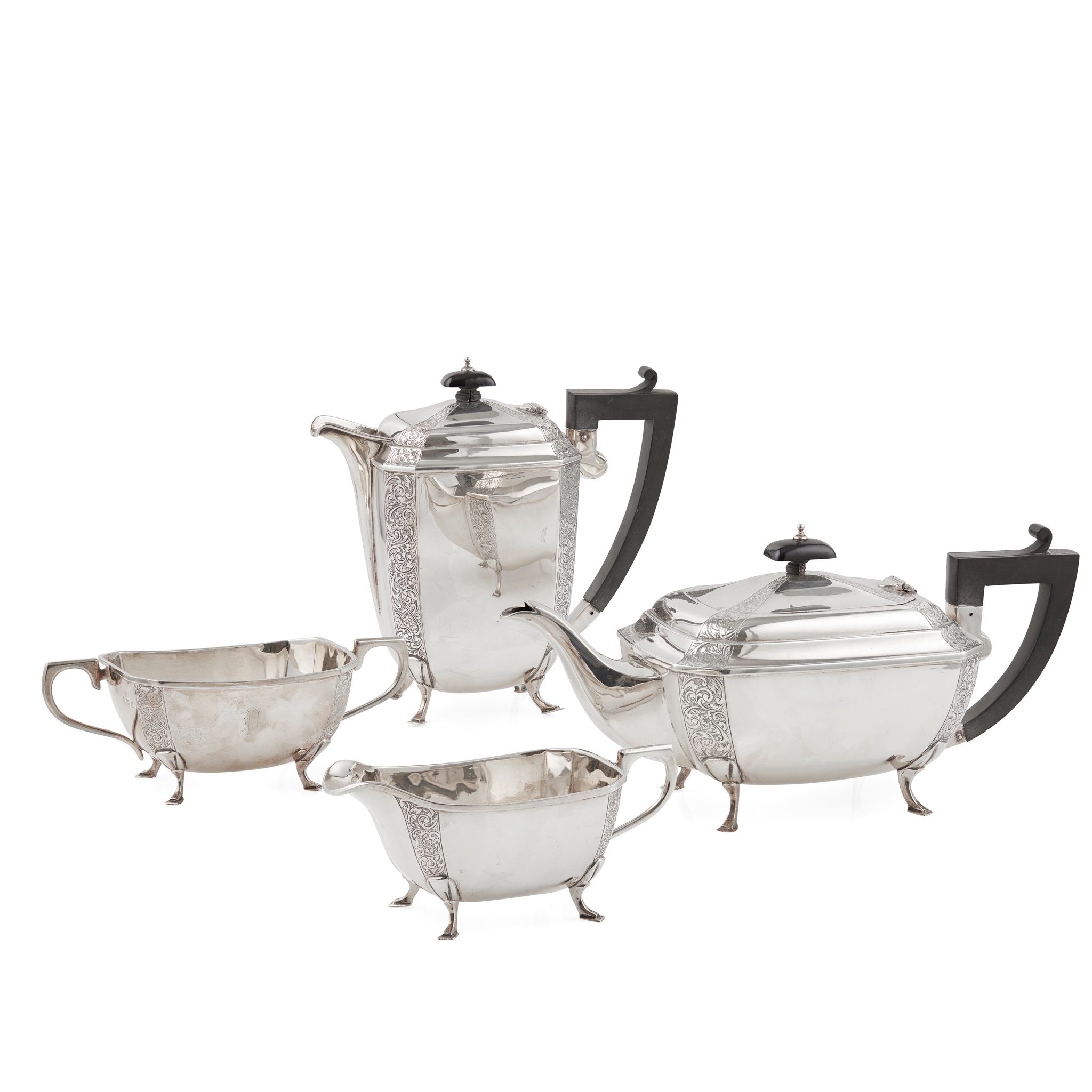 A matched four piece tea service
