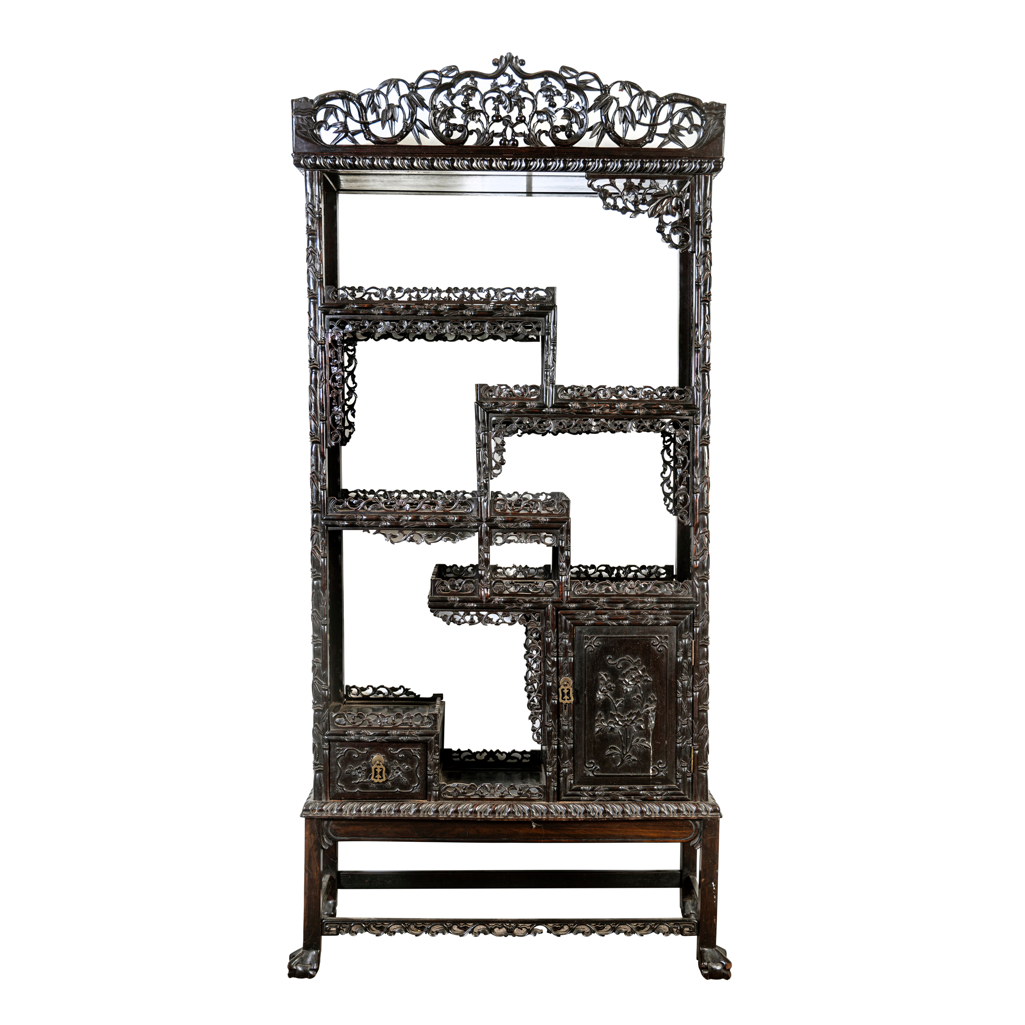 A CHINESE EBONISED DISPLAY STAND