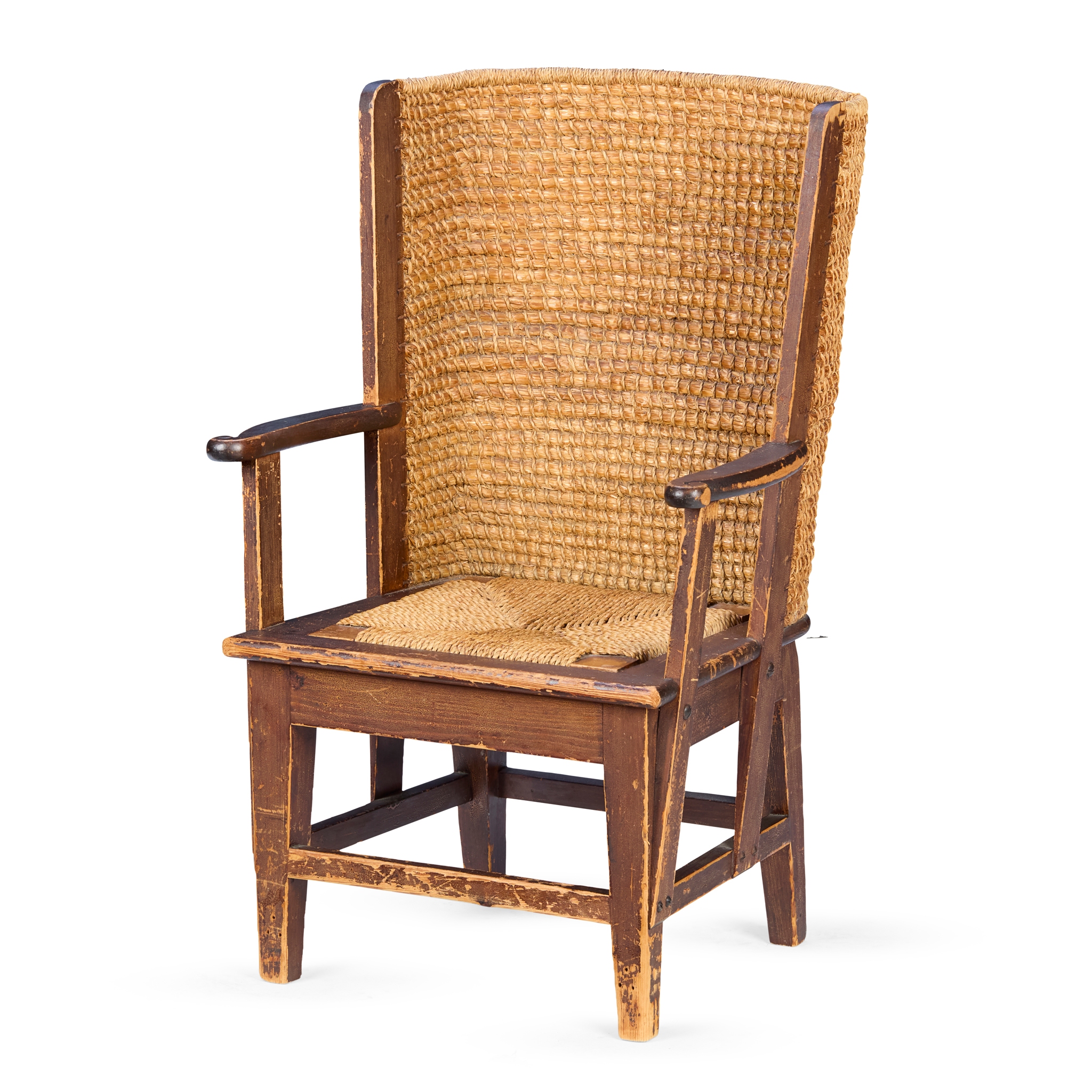 A PINE-FRAMED CHILD'S ORKNEY CHAIR