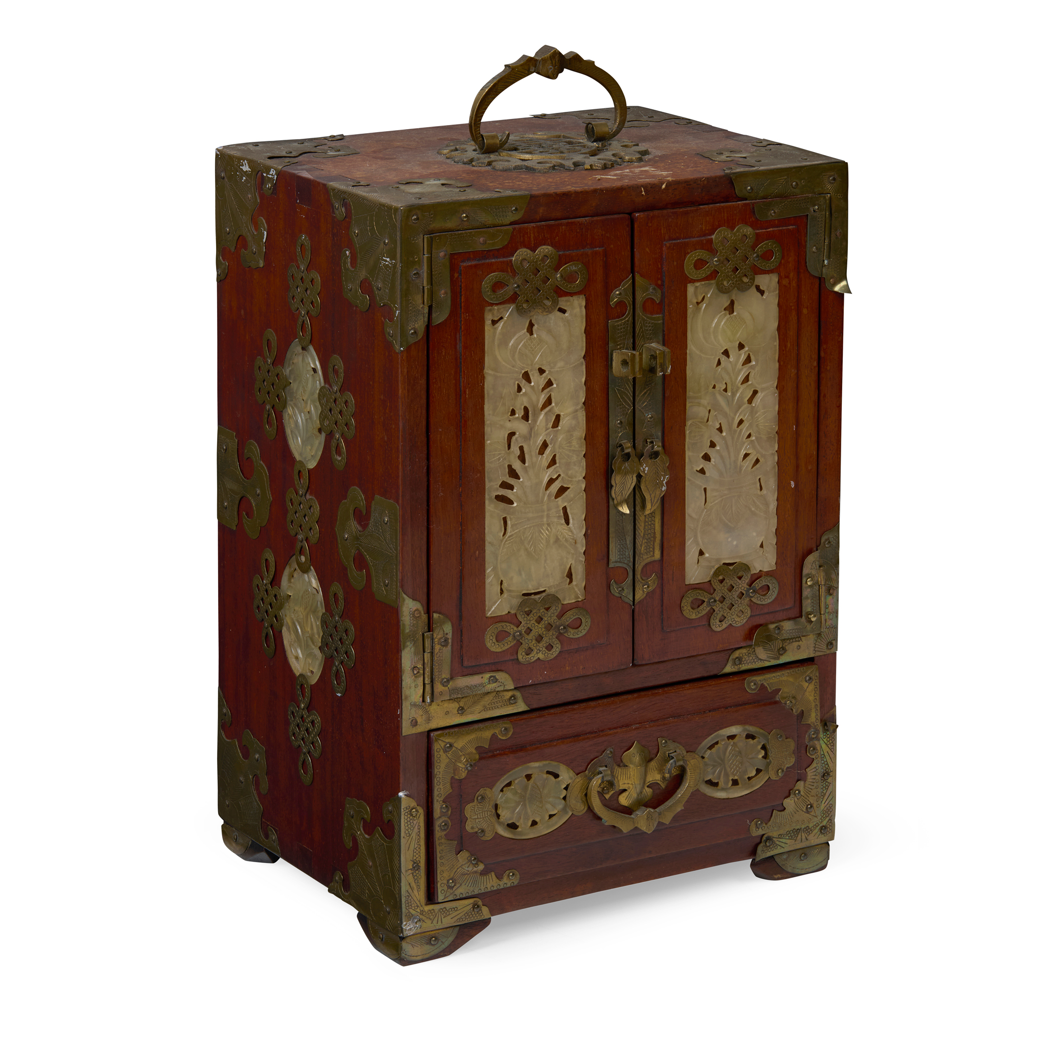 CHINESE HANDSTONE INLAID HARDWOOD JEWELLERY BOX