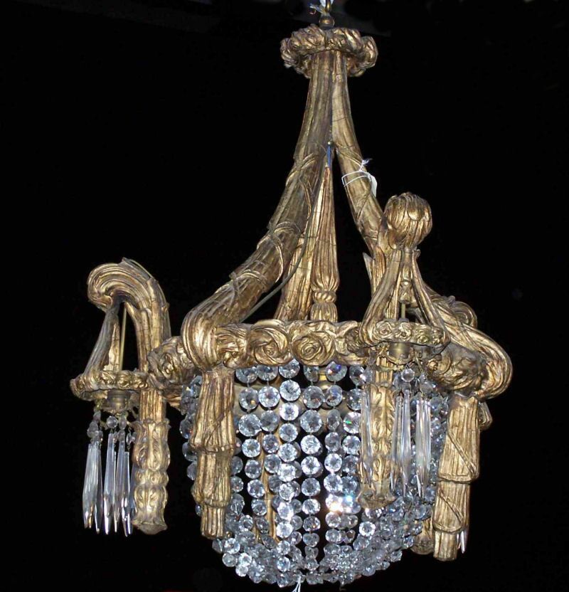 A 19th century Continental giltwood six-light chandelier