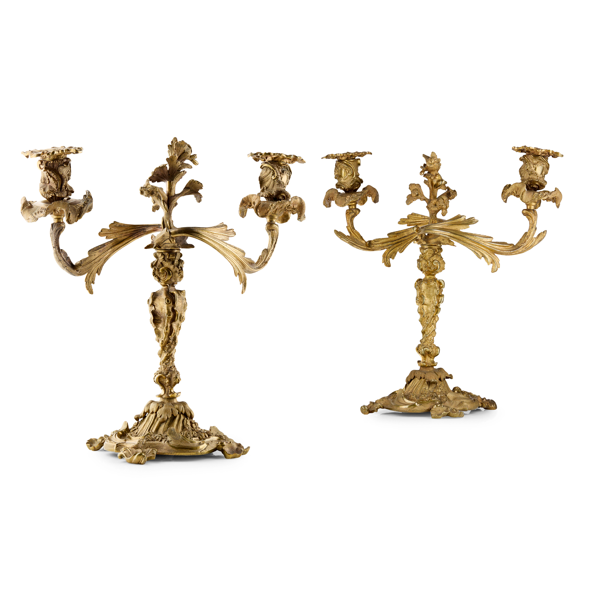 PAIR OF FRENCH GILT BRANCH TWO BRANCH CANDELABRA