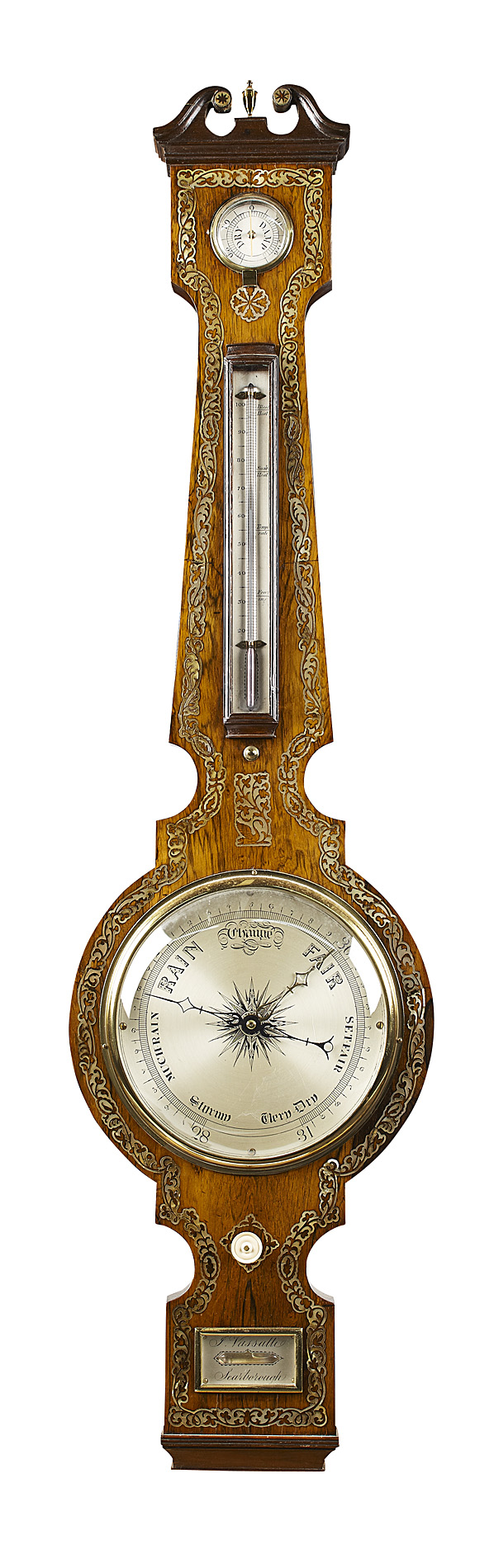 WILLIAM IV ROSEWOOD AND MOTHER-OF-PEARL INLAID WHEEL BAROMETER