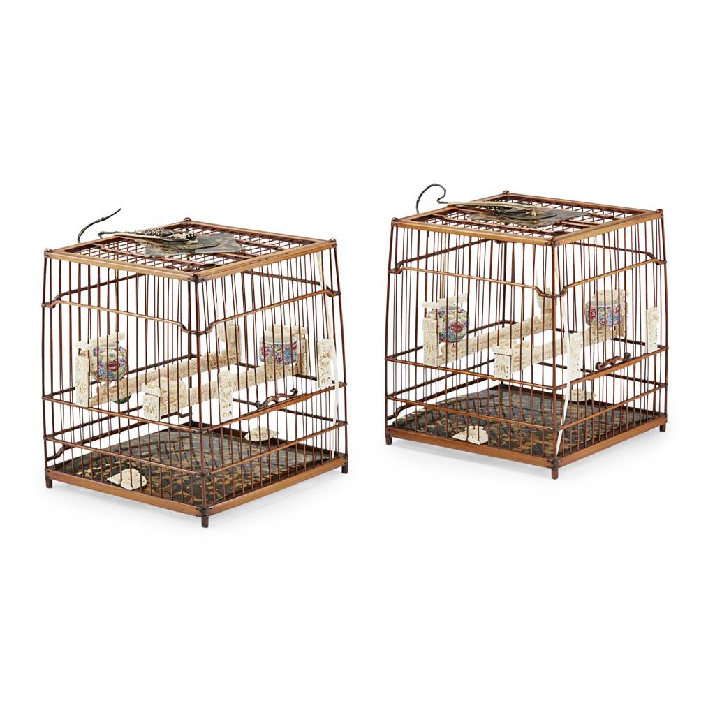 PAIR OF BAMBOO BIRD CAGES