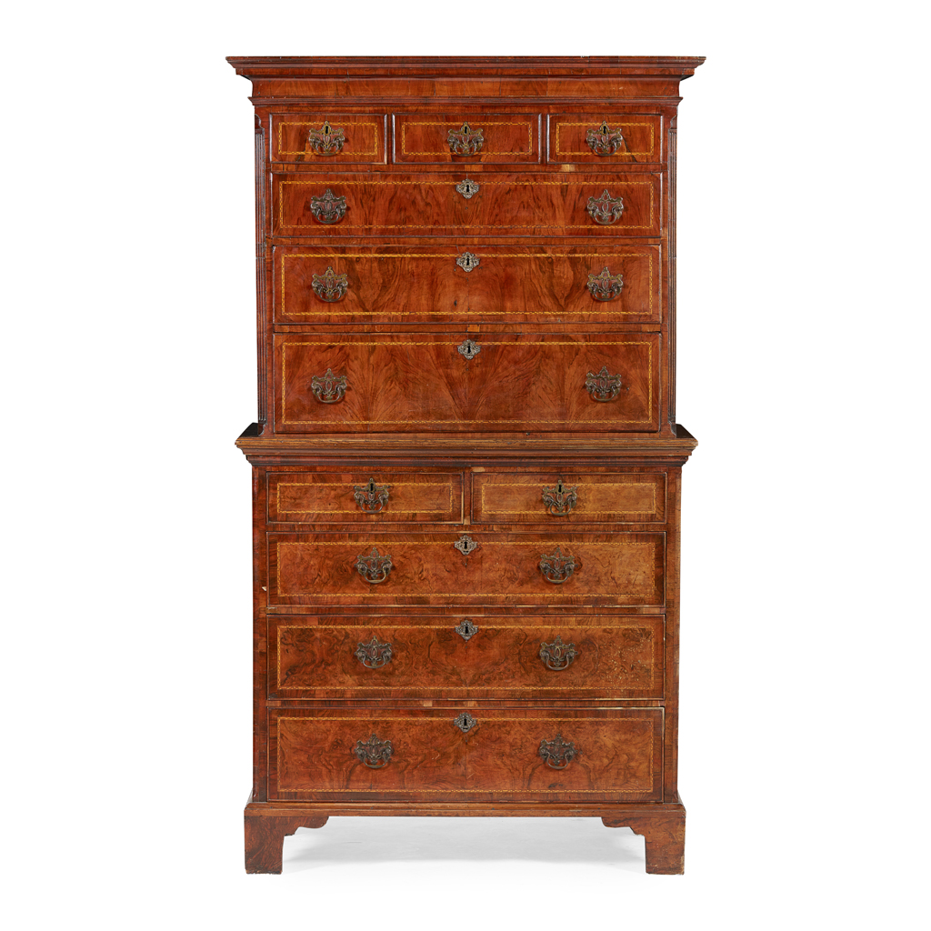 GEORGE II WALNUT, OAK AND INLAY CHEST-ON-CHEST