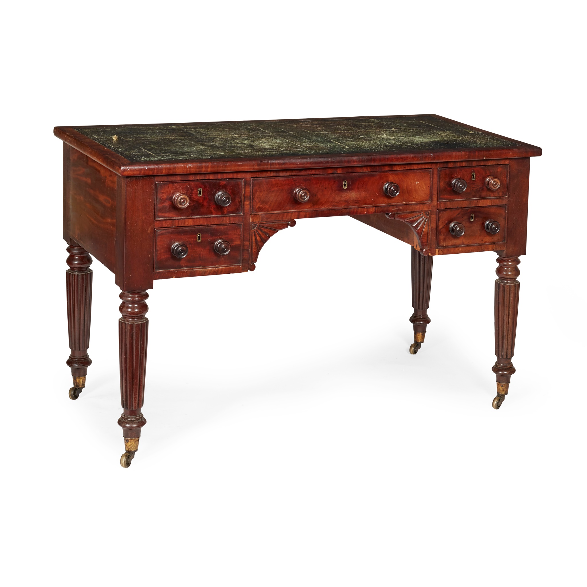 LATE REGENCY LEATHER-TOPPED MAHOGANY DESK, IN THE MANNER OF GILLOWS