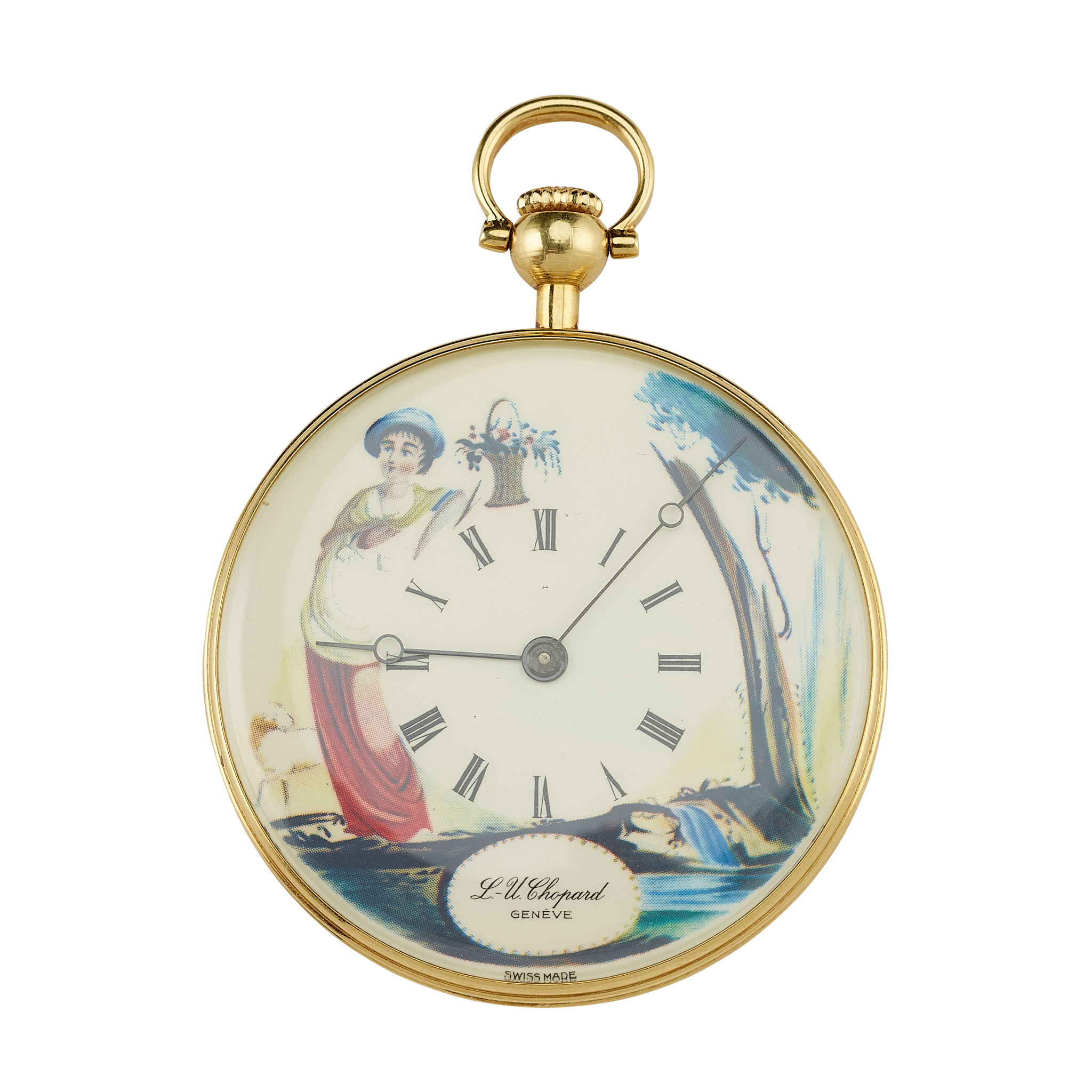 Chopard. A fine and unusual 18k yellow gold pocket watch with decorated dial