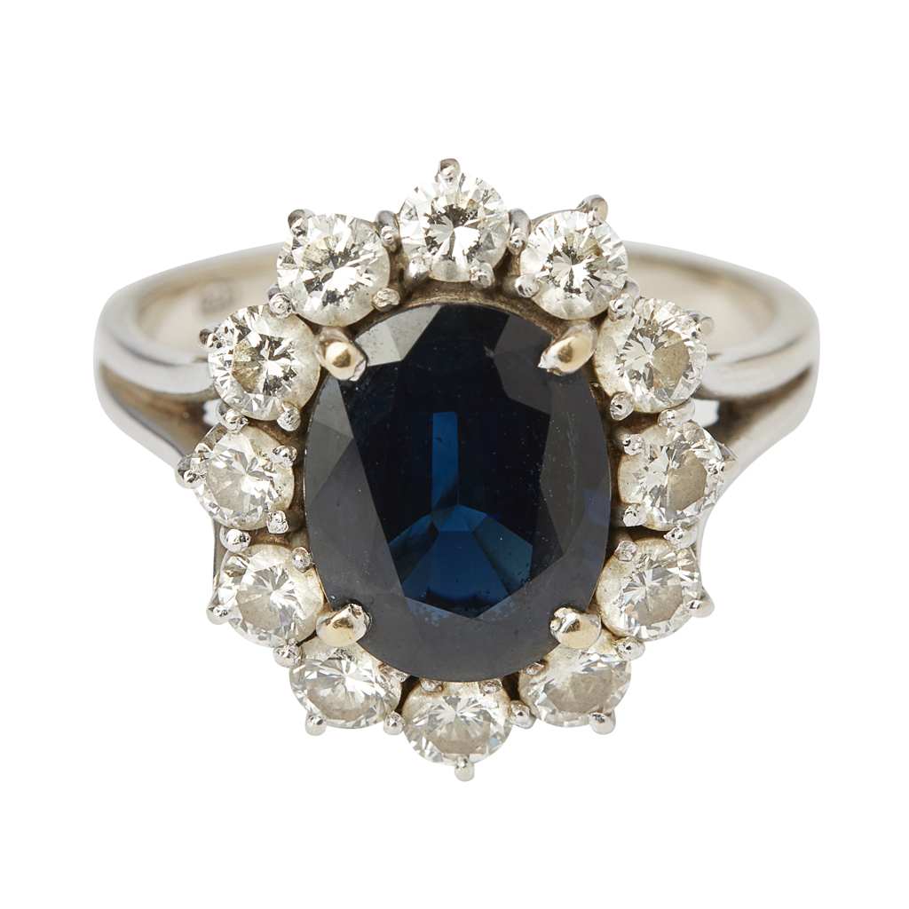 A sapphire and diamond set cluster ring