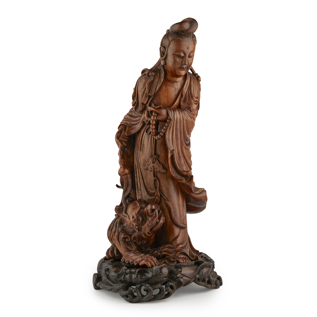 CARVED BOXWOOD FIGURE OF GUANYIN