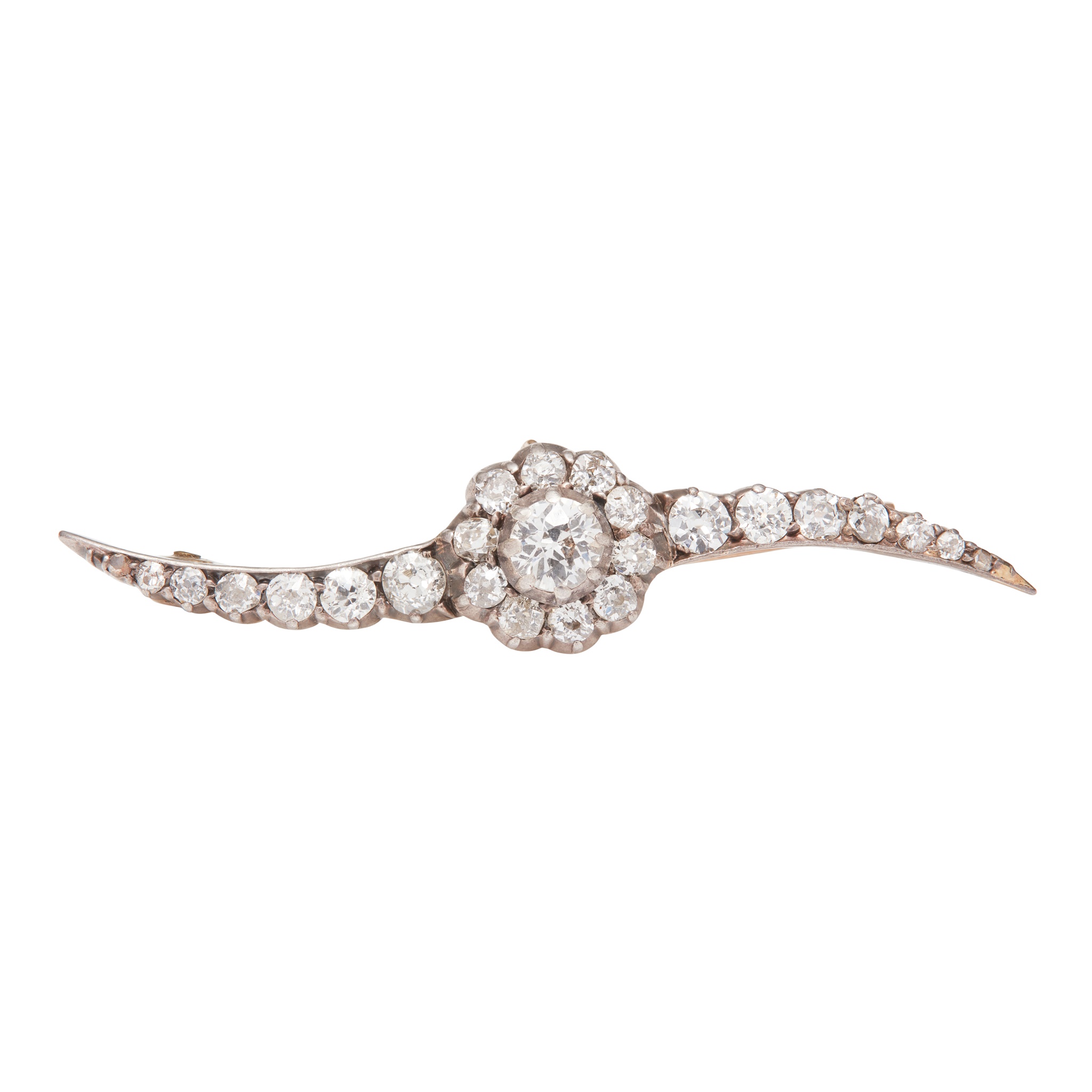 A curved diamond bar brooch