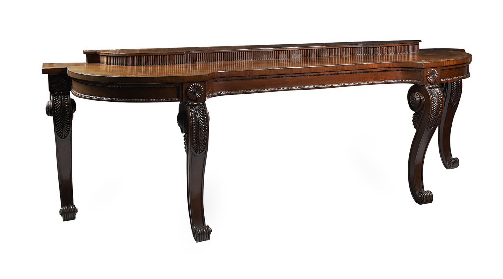 FINE REGENCY MAHOGANY SERPENTINE SERVING TABLE ATTRIBUTED TO WILLIAM TROTTER