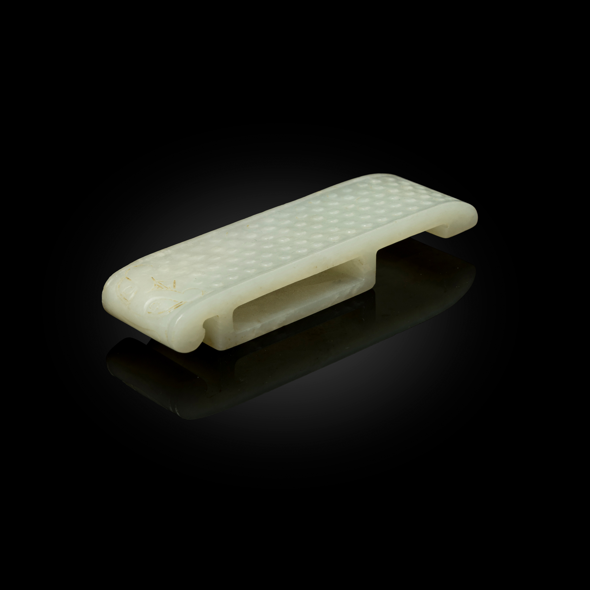 CHINESE CARVED WHITE JADE SWORD FITTING