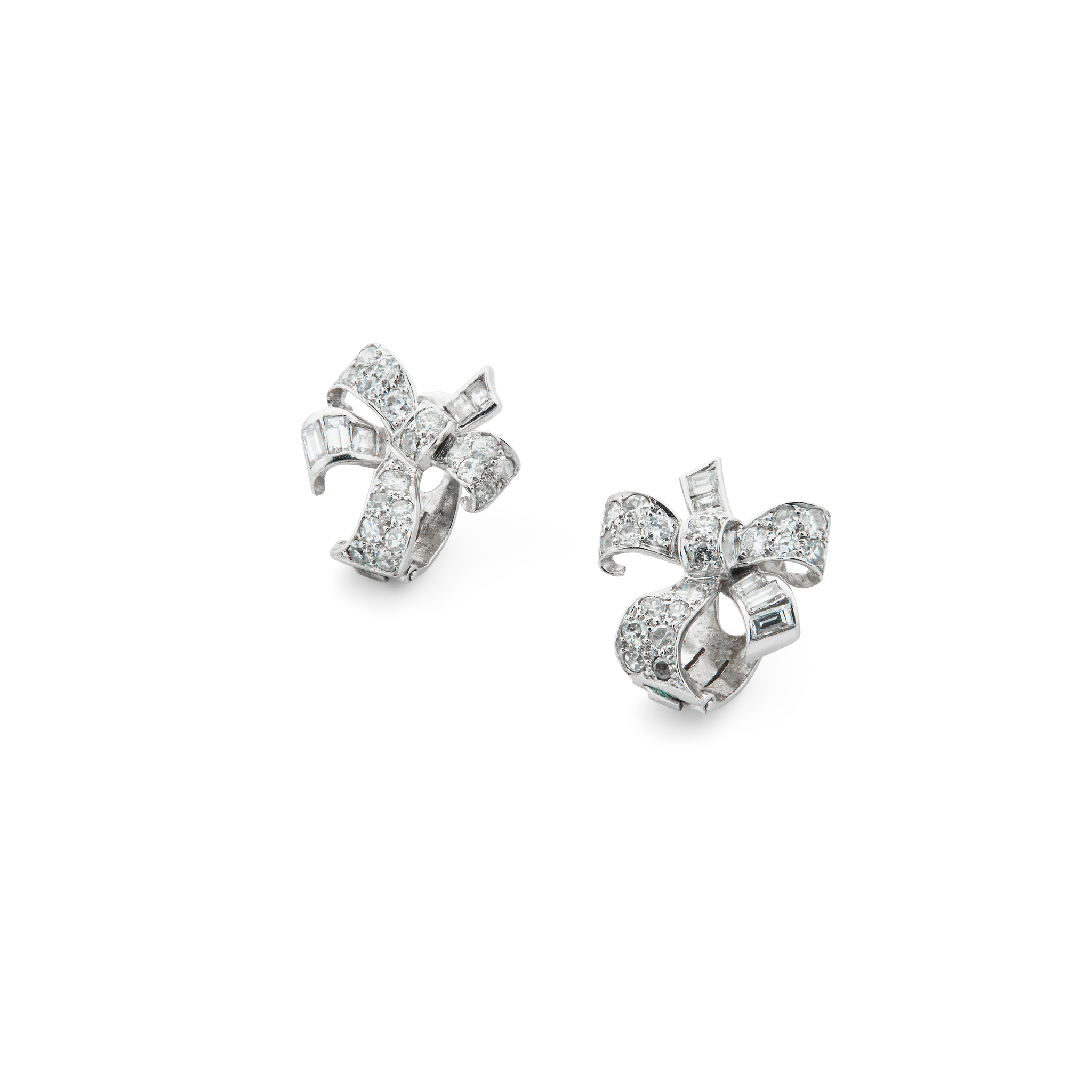 A pair of diamond bow earrings