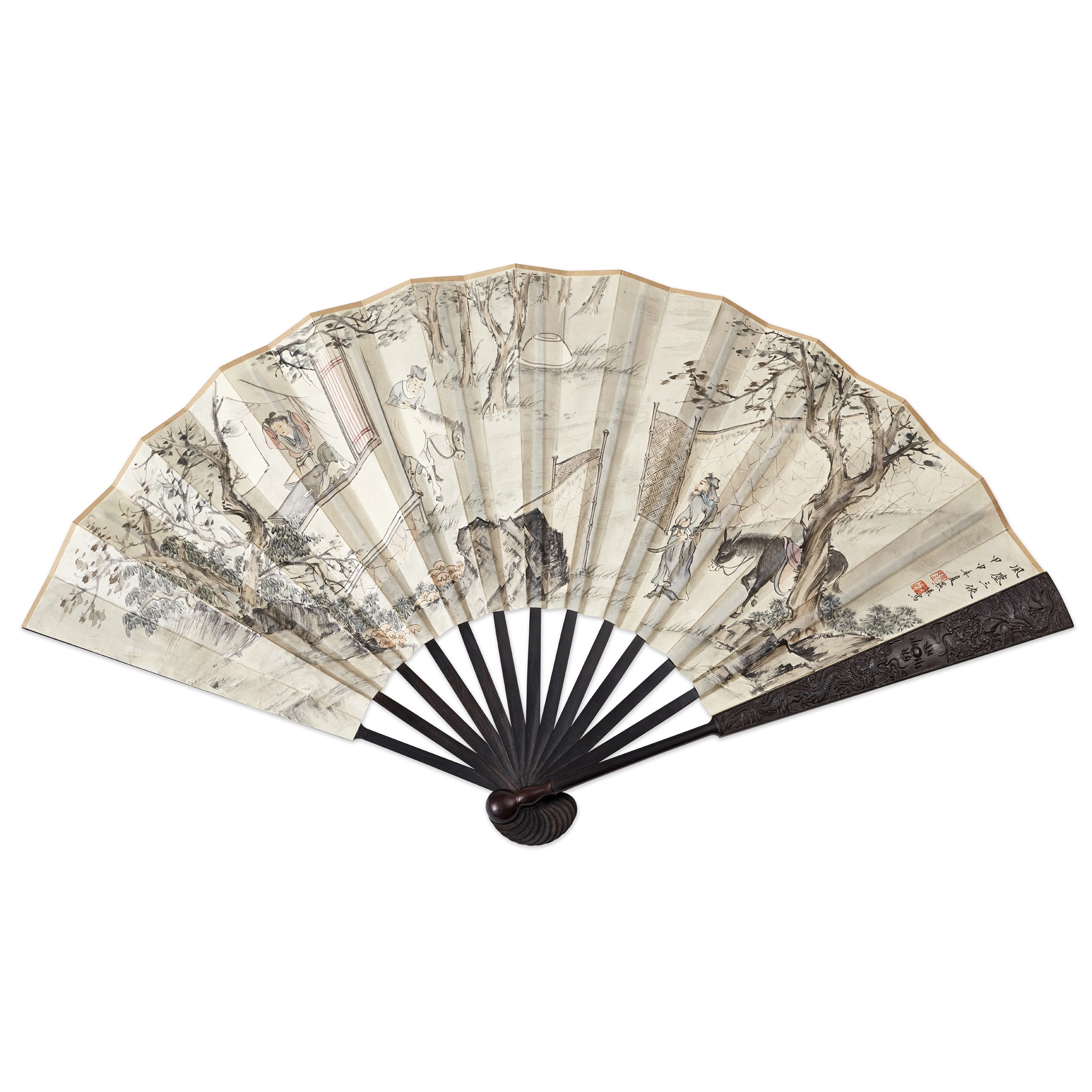 PAINTED FAN WITH ZITAN GUARDS