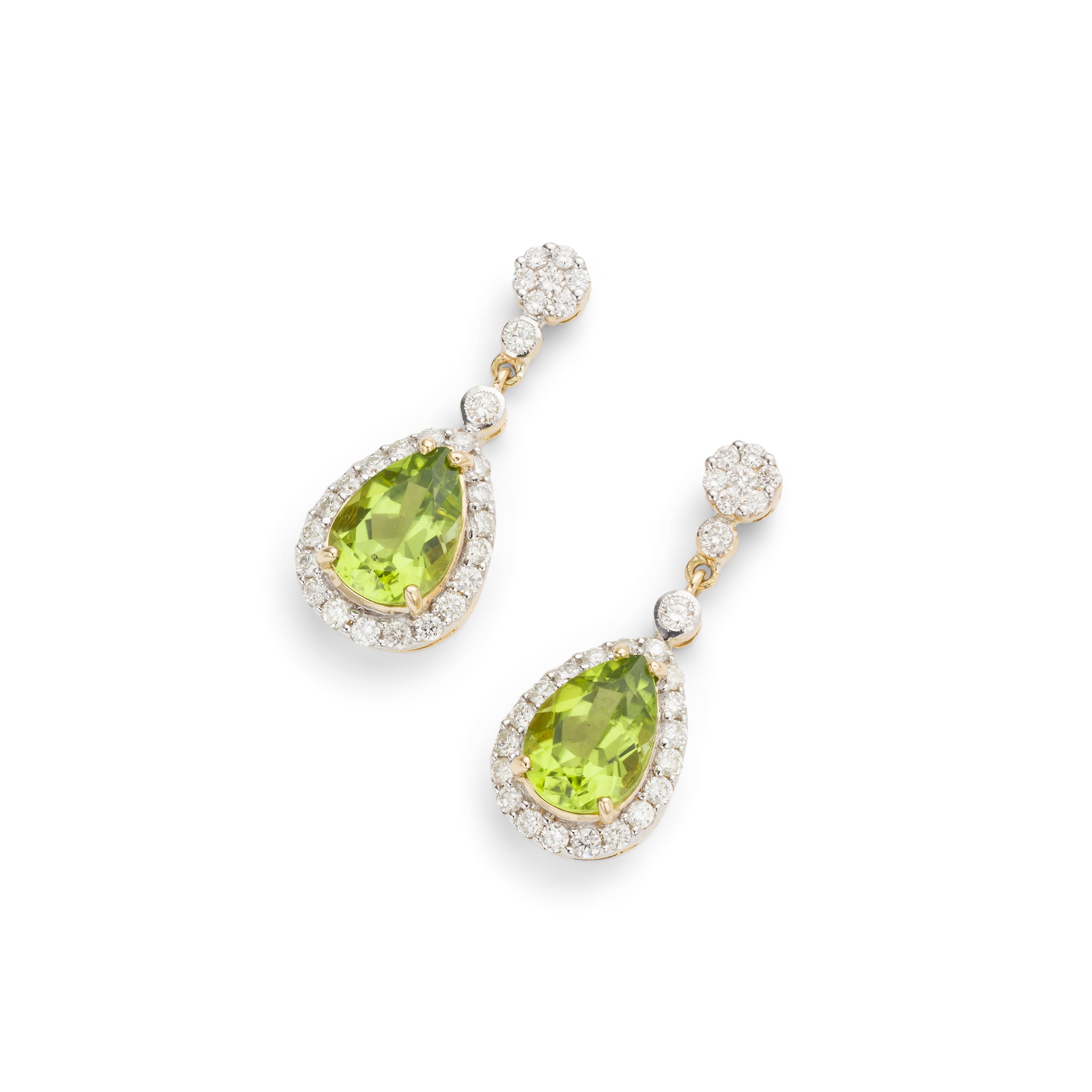 A pair of peridot and diamond earrings