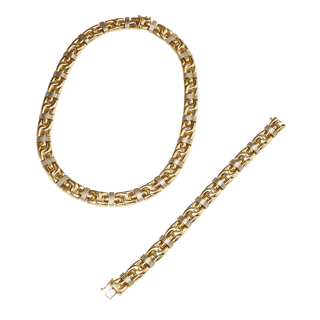 A contemporary 18ct gold necklace and bracelet
