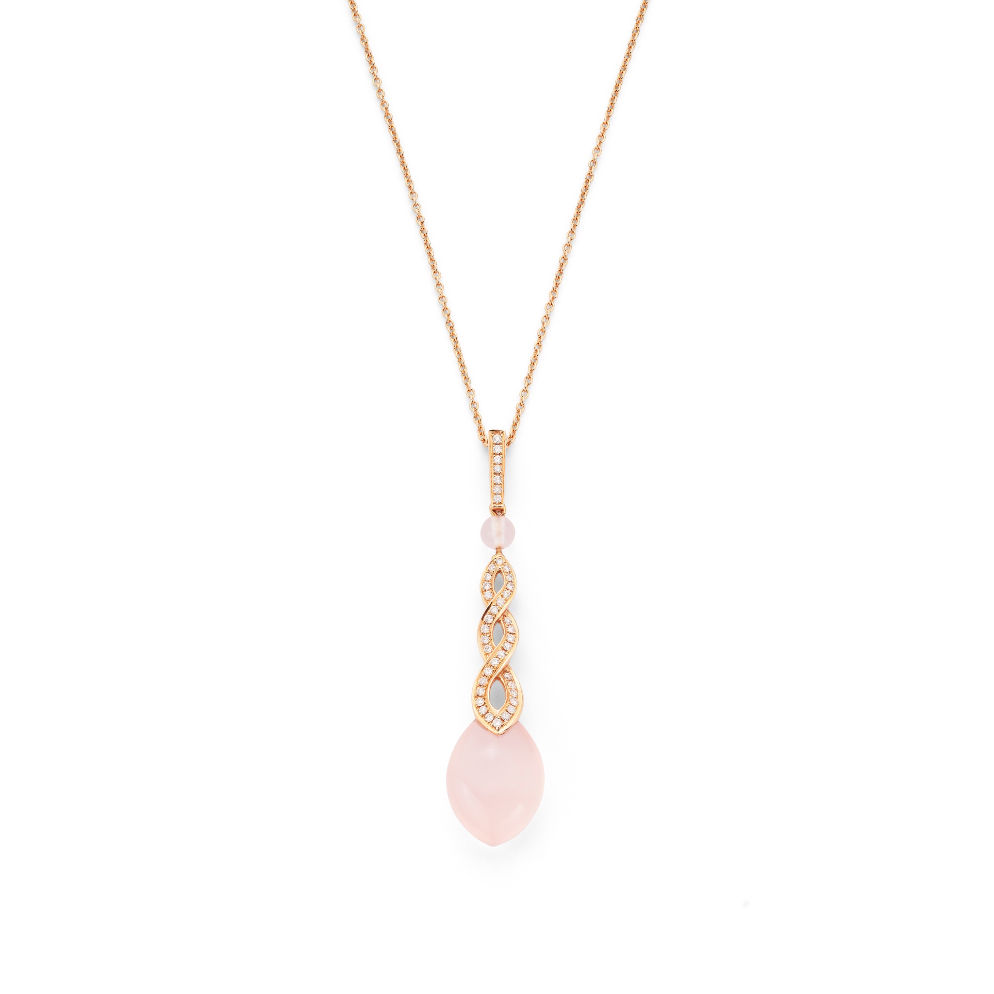 A rose quartz and diamond pendant necklace