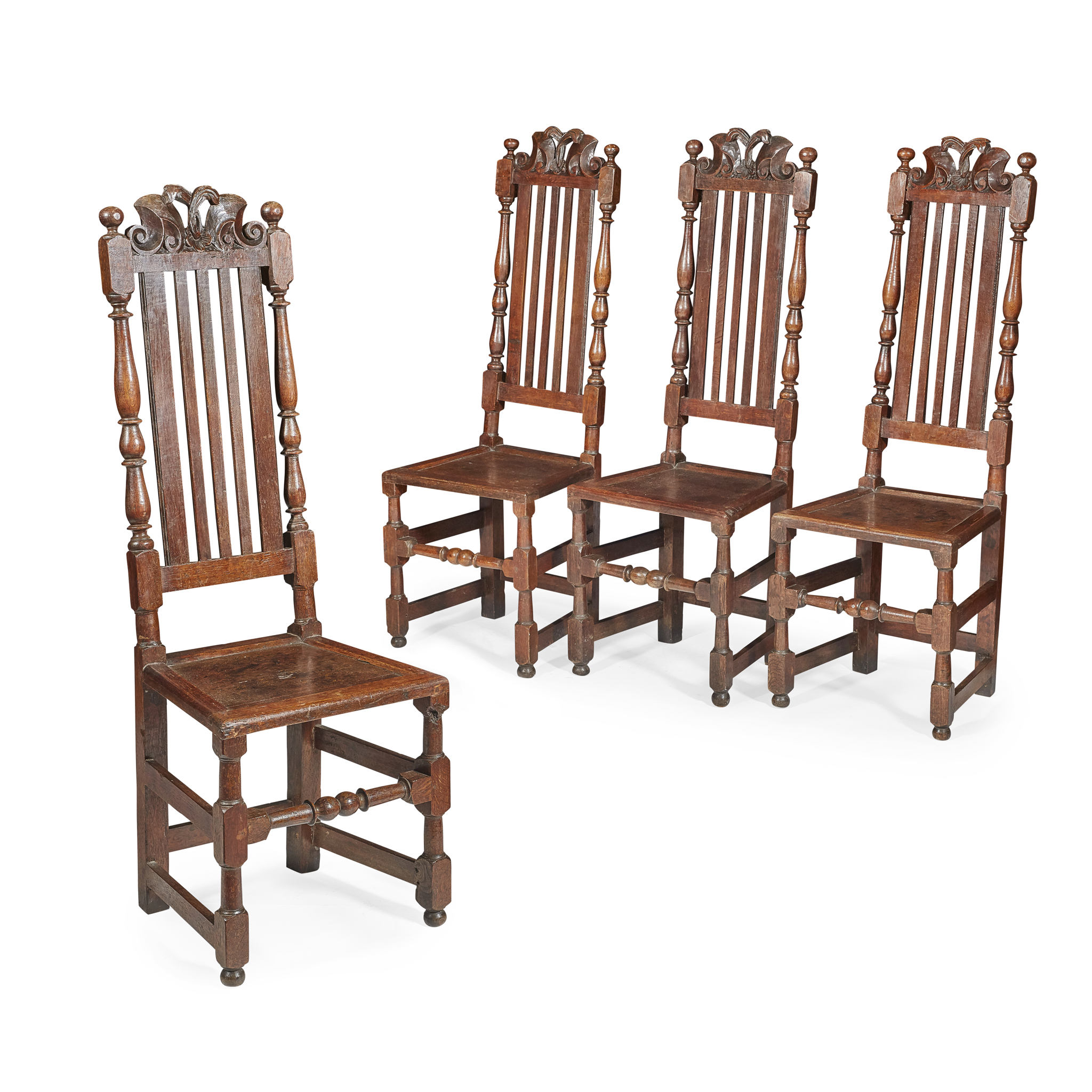 SET OF FOUR WILLIAM AND MARY OAK SIDE CHAIRS