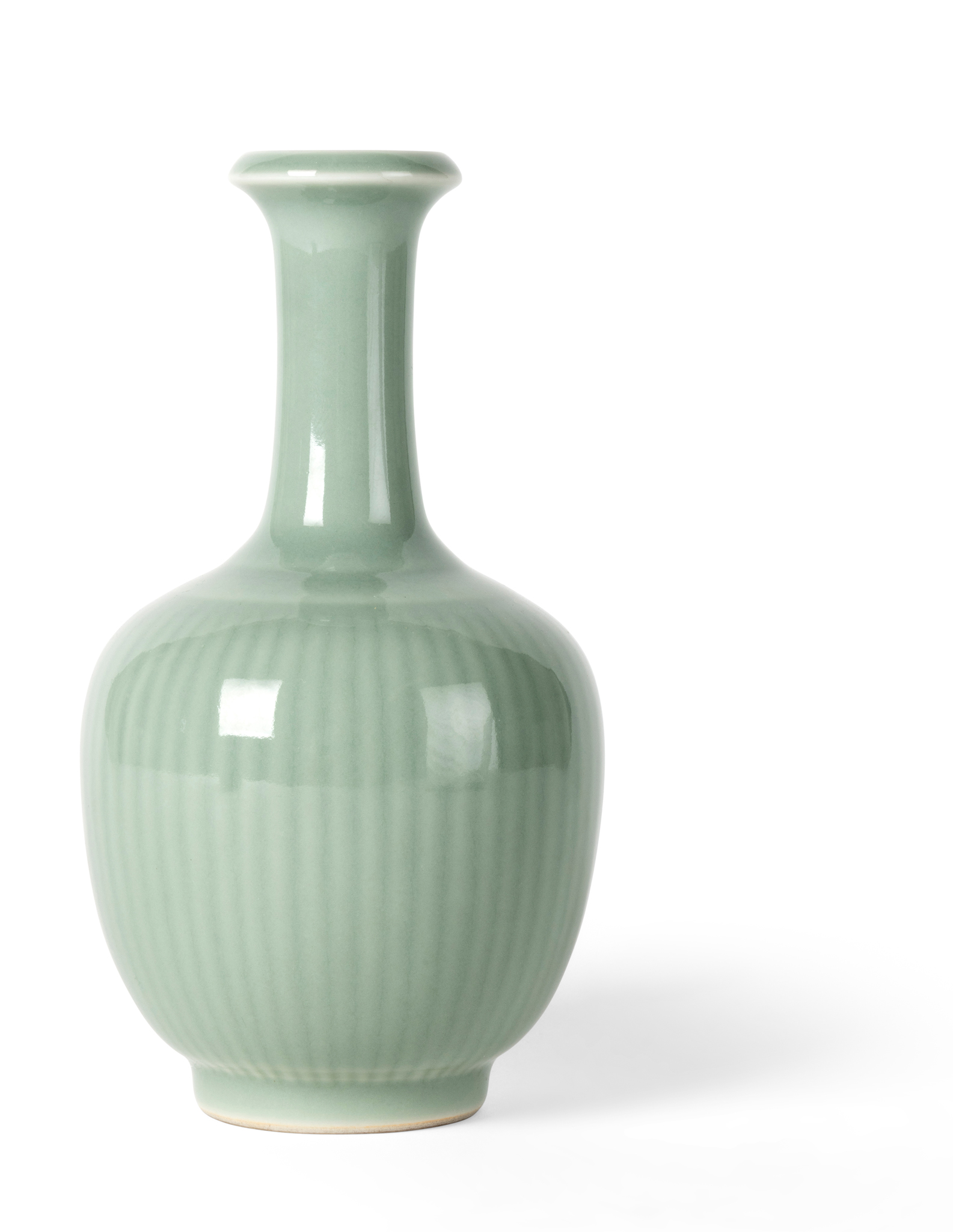 CHINESE CELADON-GLAZED FLUTED BOTTLE VASE