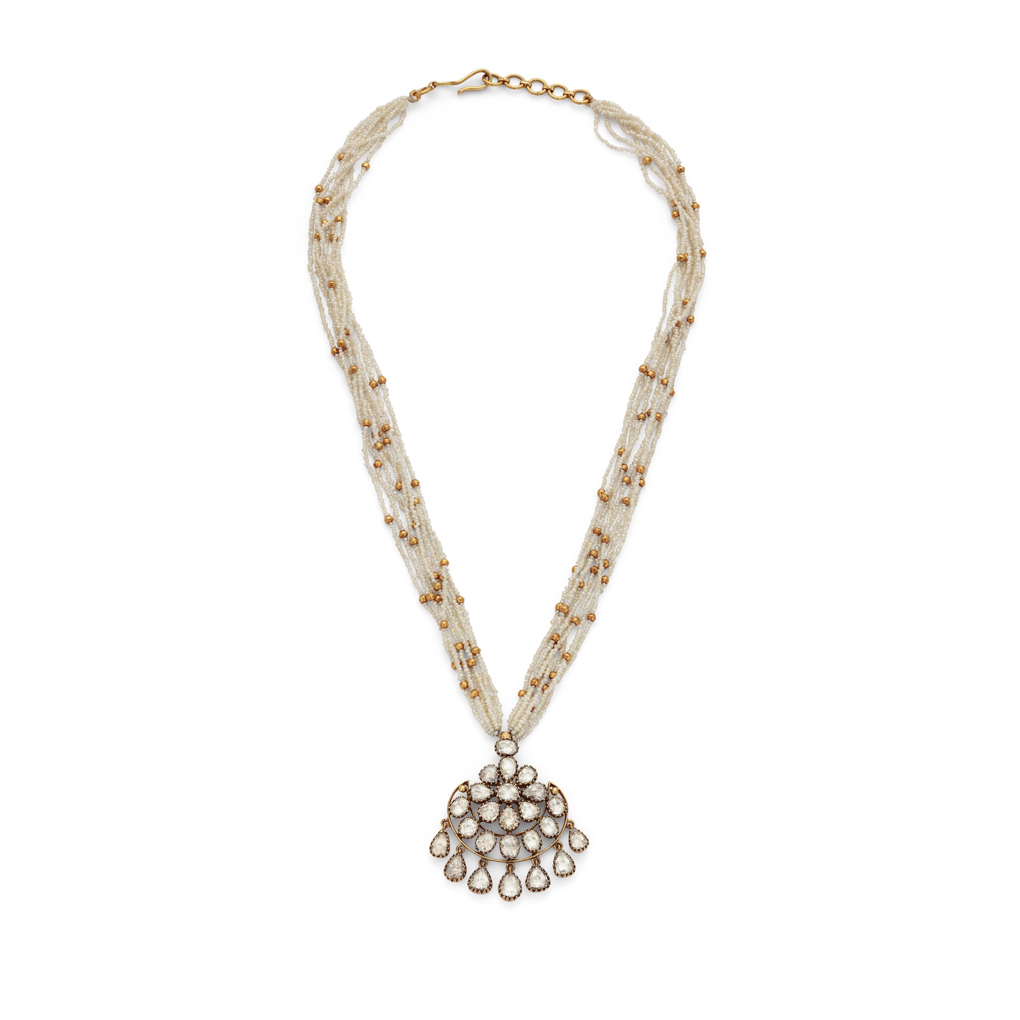 An Indian diamond and seed pearl pendant necklace