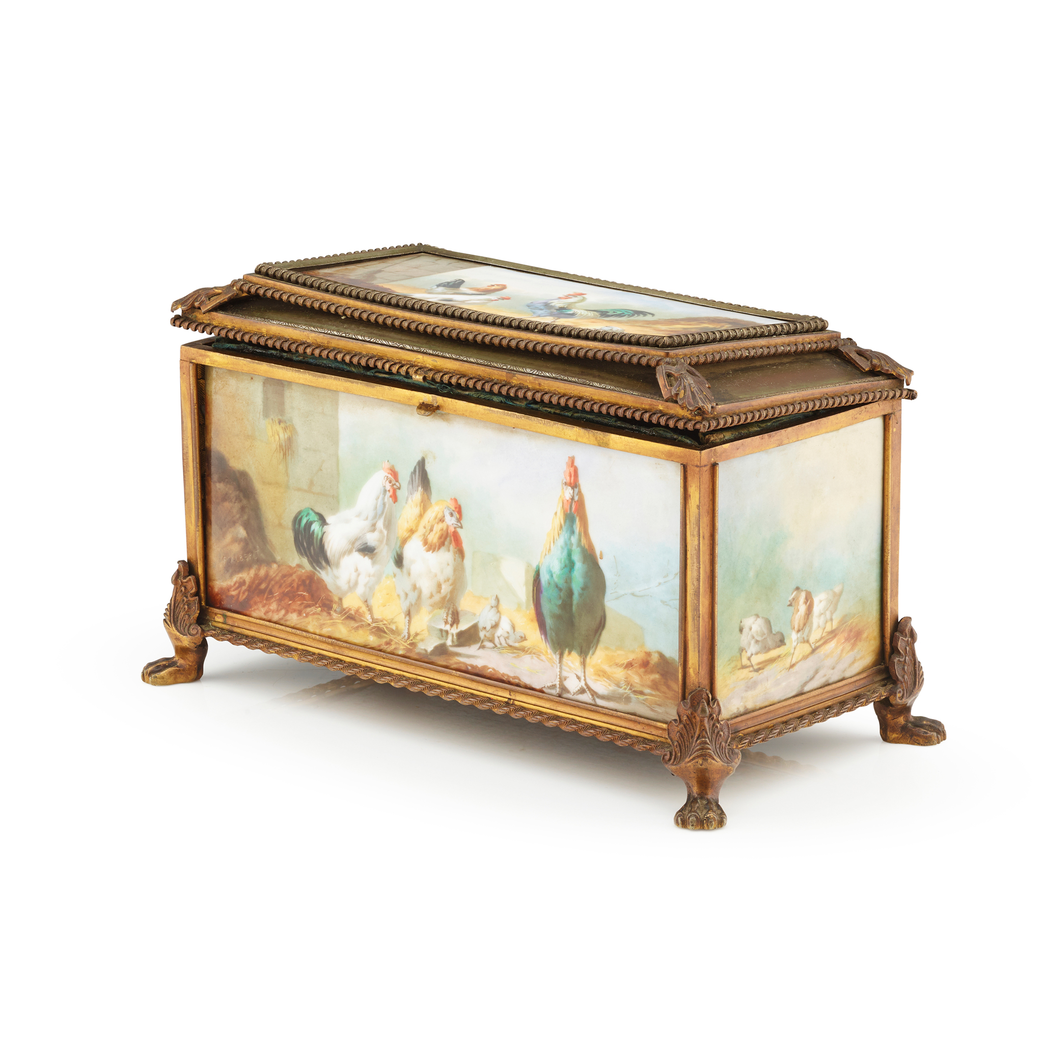 CONTINENTAL PORCELAIN AND GILT METAL CASKET