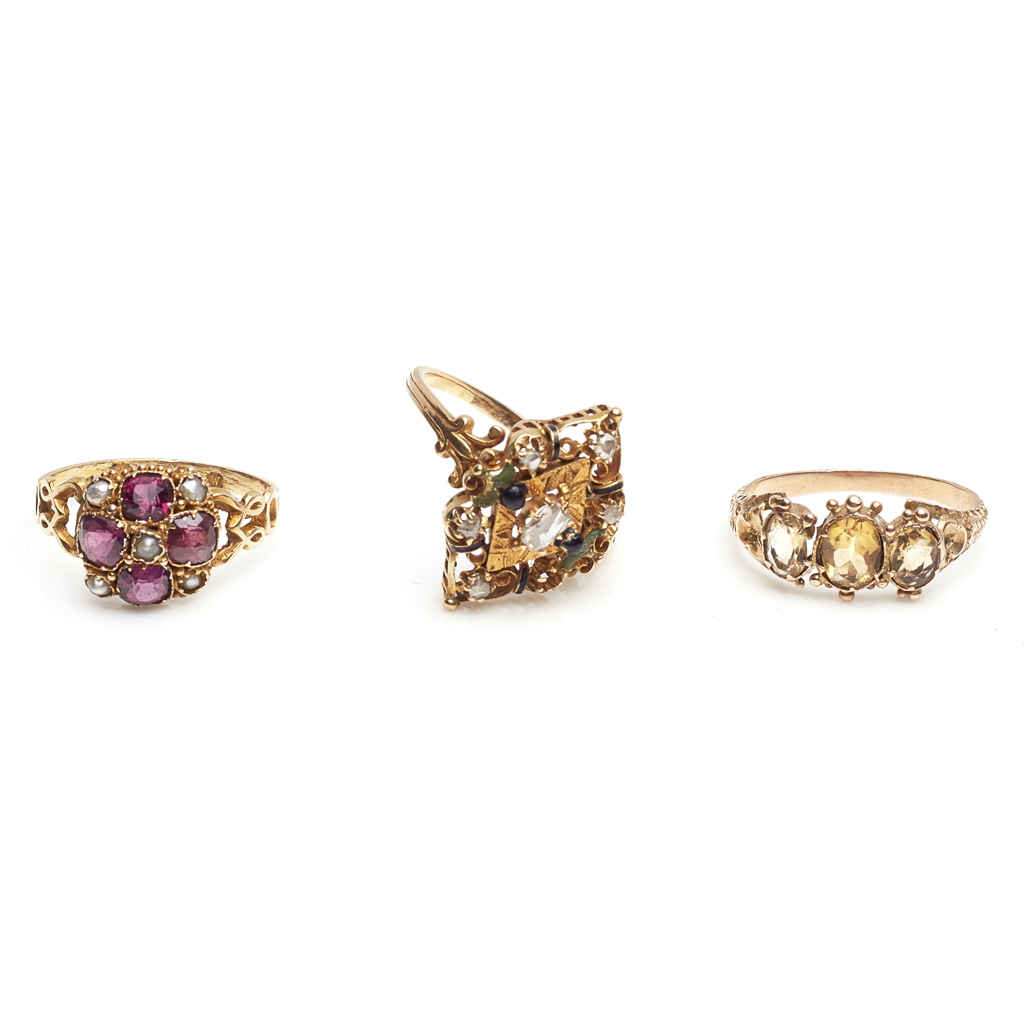 A collection of three Victorian gem set rings