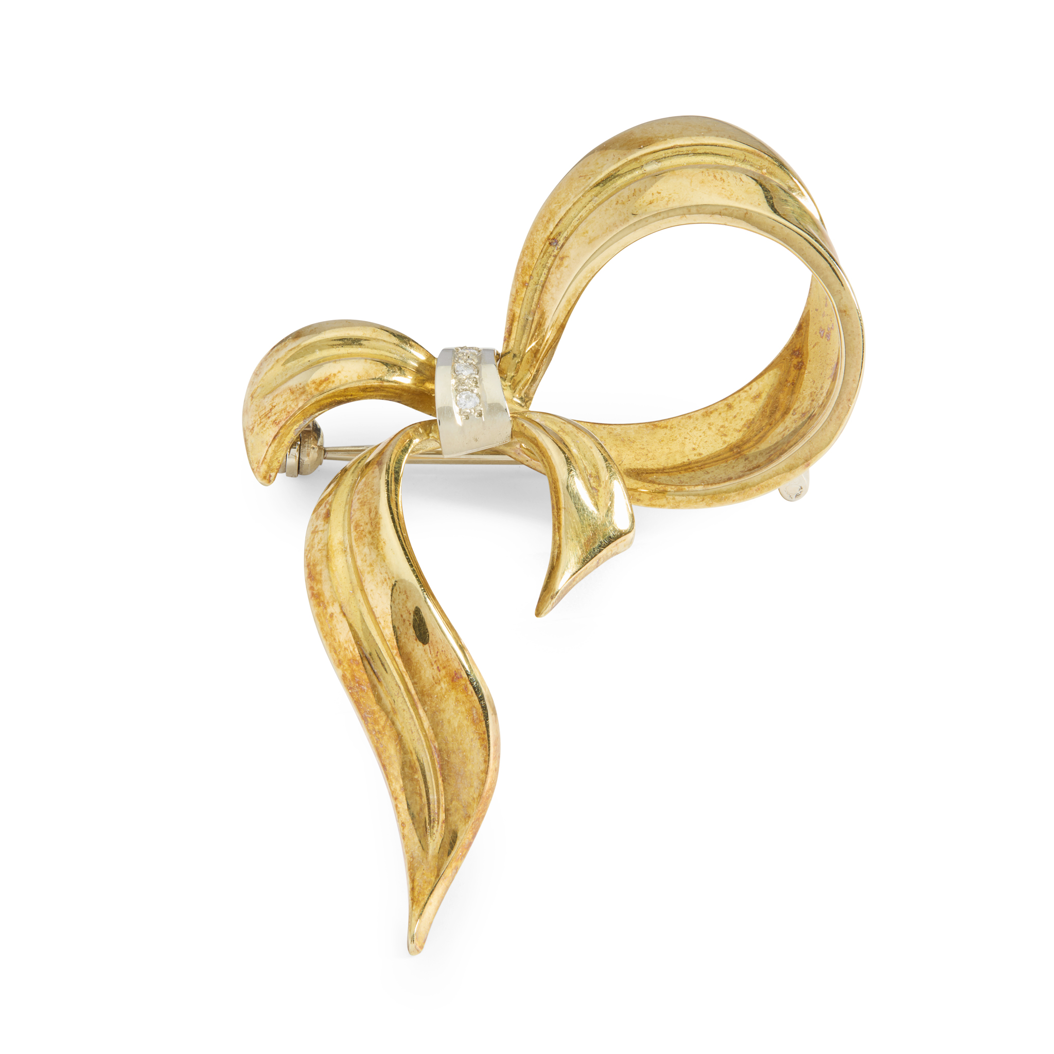 A mid-century diamond bow brooch