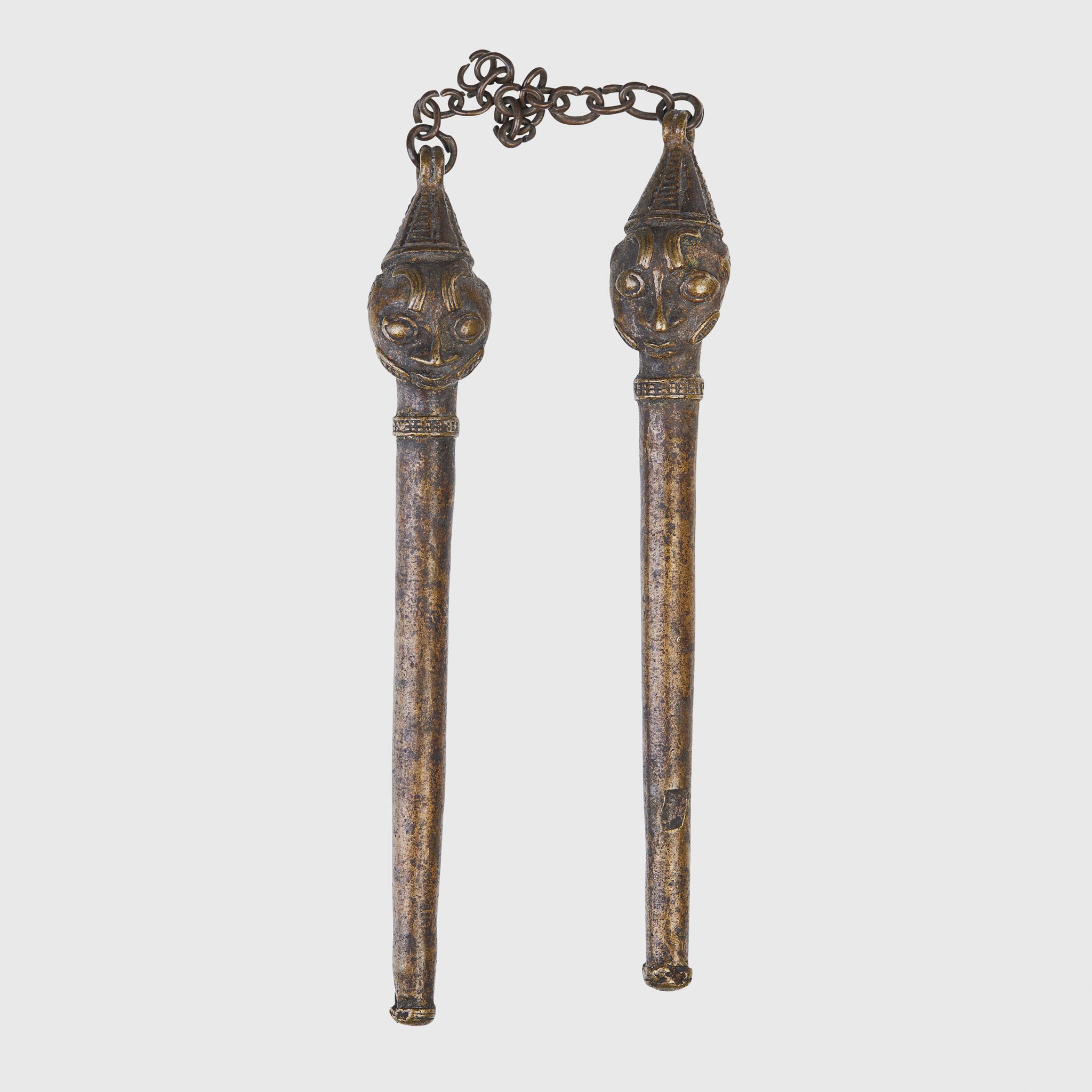 PAIR OF YORUBA EDAN OGBONI STAFFS