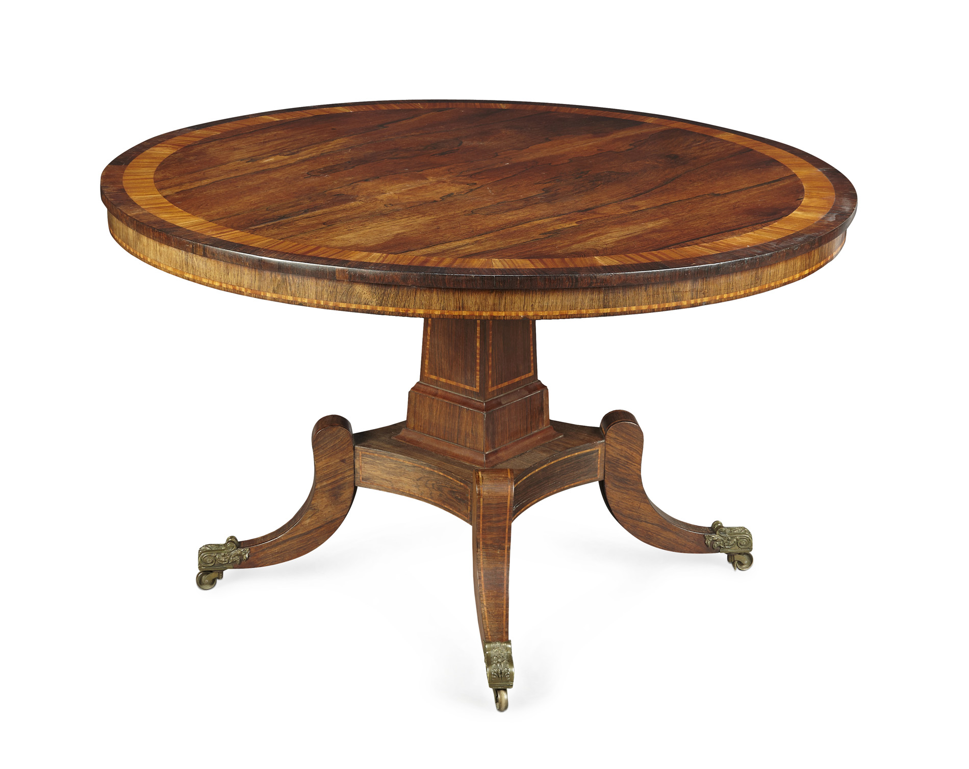 SCOTTISH REGENCY ROSEWOOD AND KINGWOOD CROSSBANDED BREAKFAST TABLE