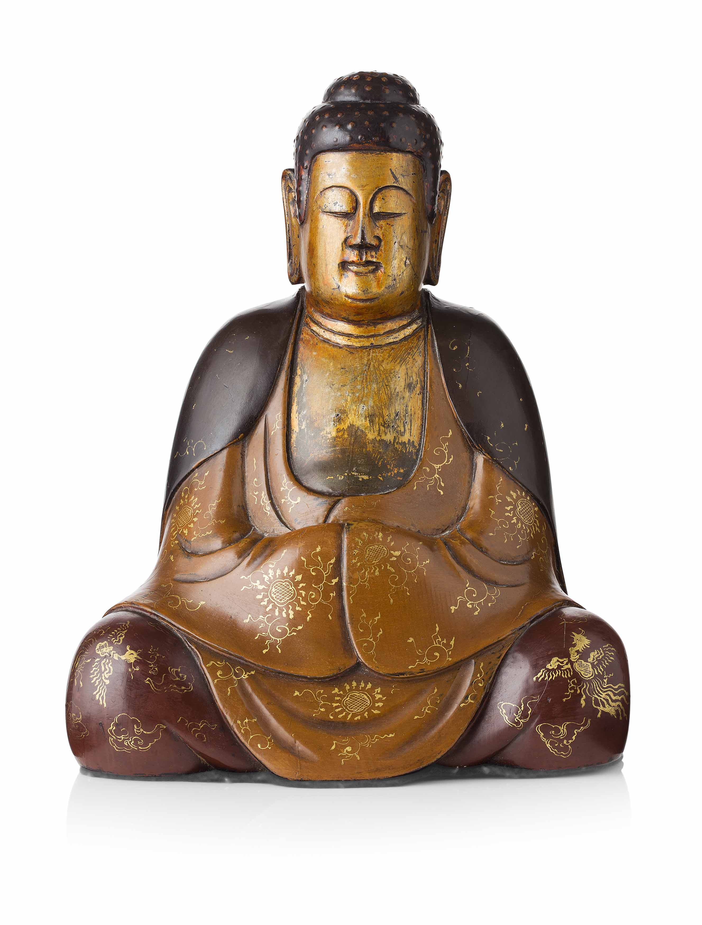 LACQUERED WOOD SEATED BUDDHA