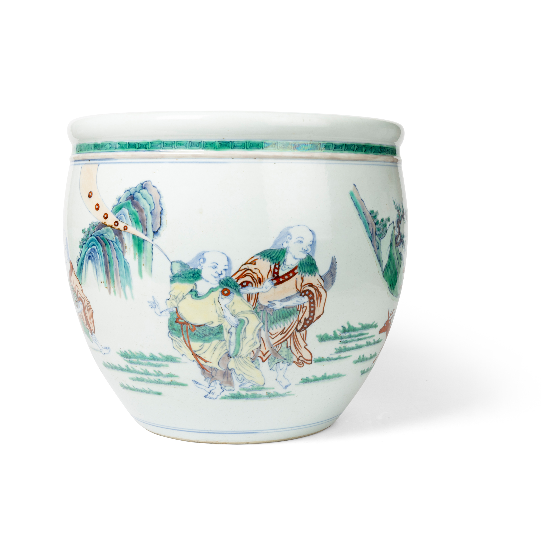 LARGE CHINESE DOUCAI 'FOUR IMMORTALS' BASIN