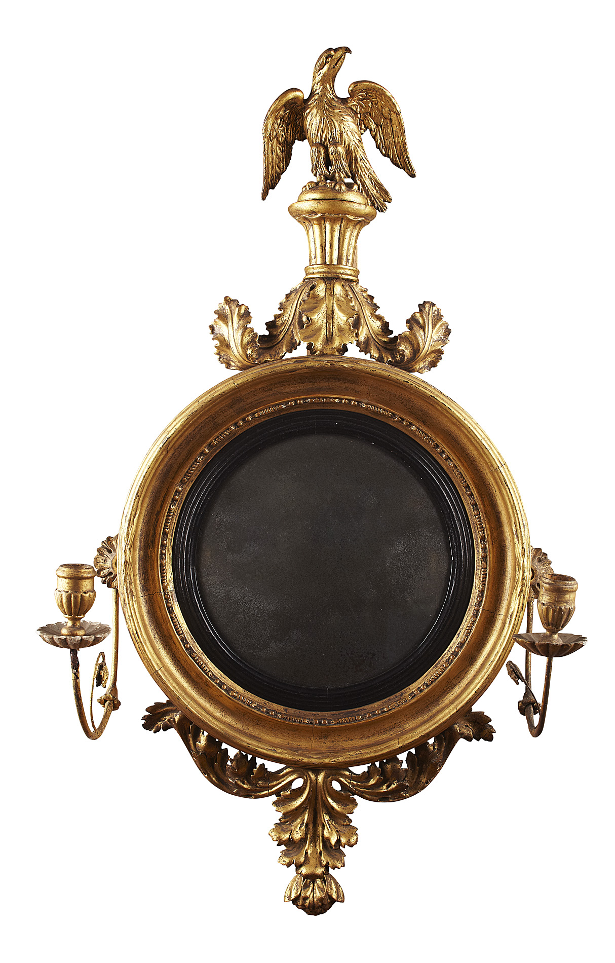 PAIR OF REGENCY GILTWOOD CONVEX GIRONDOLE MIRRORS