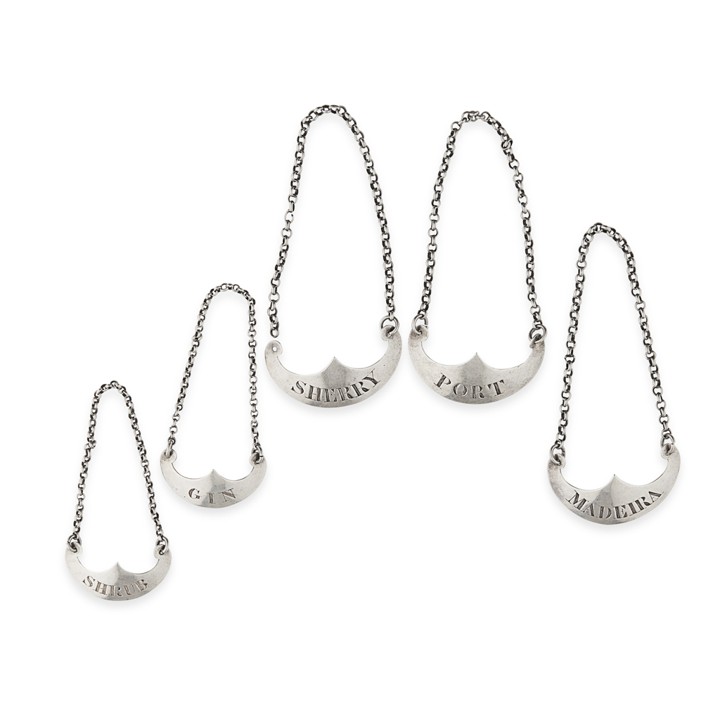 A set of five Scottish wine and spirit labels